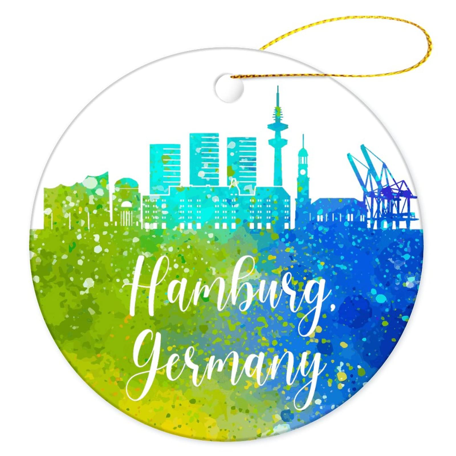 Christmas Tree Decoration 7.3cm, Germany-Hamburg Christmas Baubles Double Sided Ceramic Hanging Unique Ceramic Xmas Ornament Family