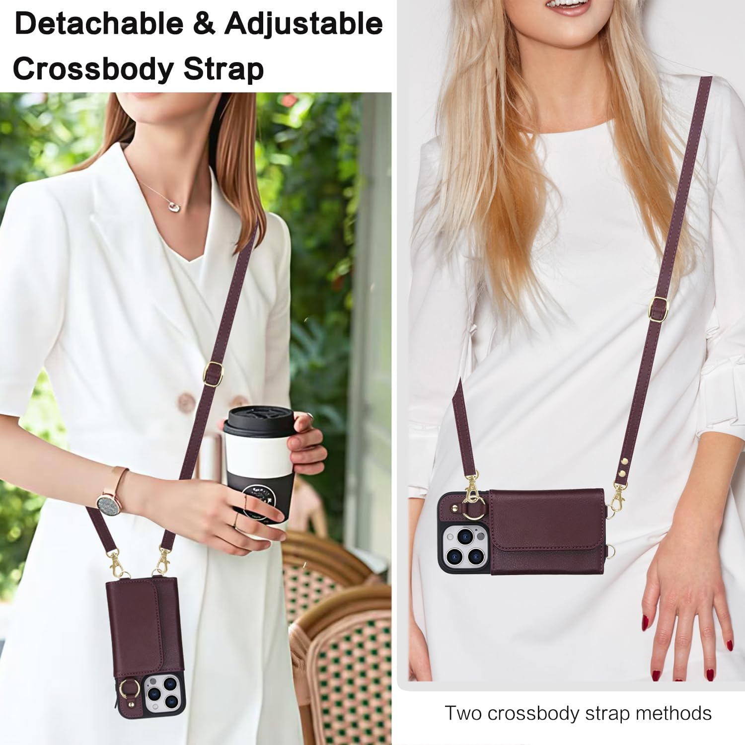 Phone Case for iPhone 13 Pro Max 2021 6.7 inch Wallet Detachable Cover Screen Protector Compatible with MagSafe Crossbody Lanyard Strap RFID Blocking Flip iPhone13promax i Phone13Max Women Wine Red