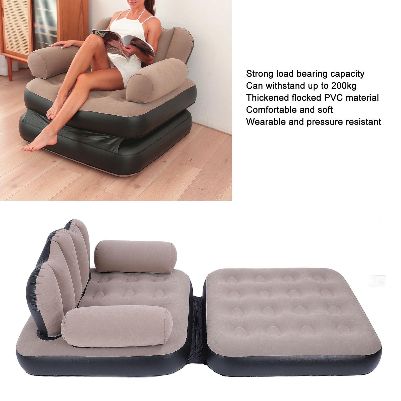 Tonysa Sofá Cama Inflable Portátil | Colchón Inflable de PVC Flocado Engrosado para Viajes en Casa y Camping