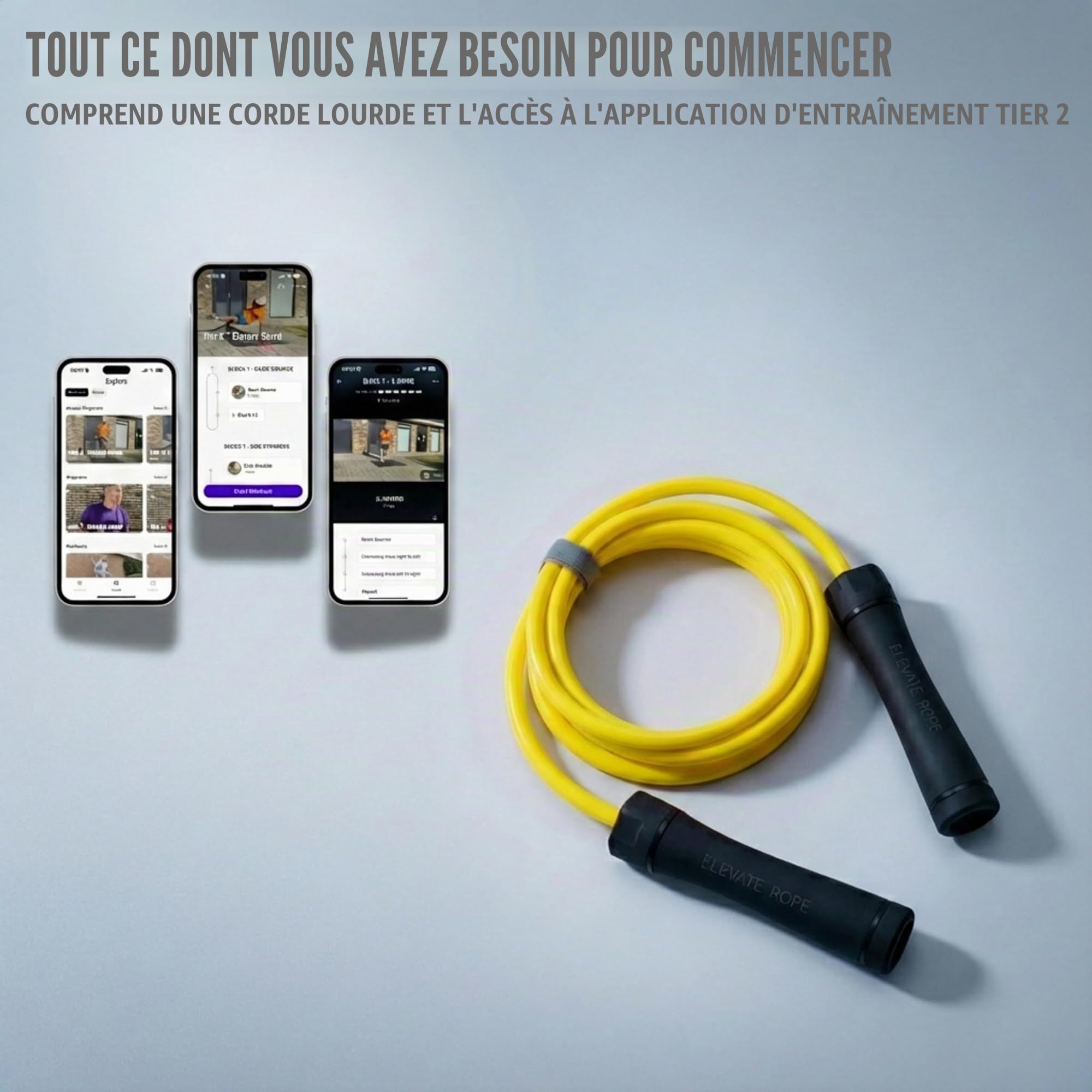Elevate Rope Corde Lourde Réglable 3 m avec App Gratuite Incluse – Câble PVC 10 mm pour Force et Cardio