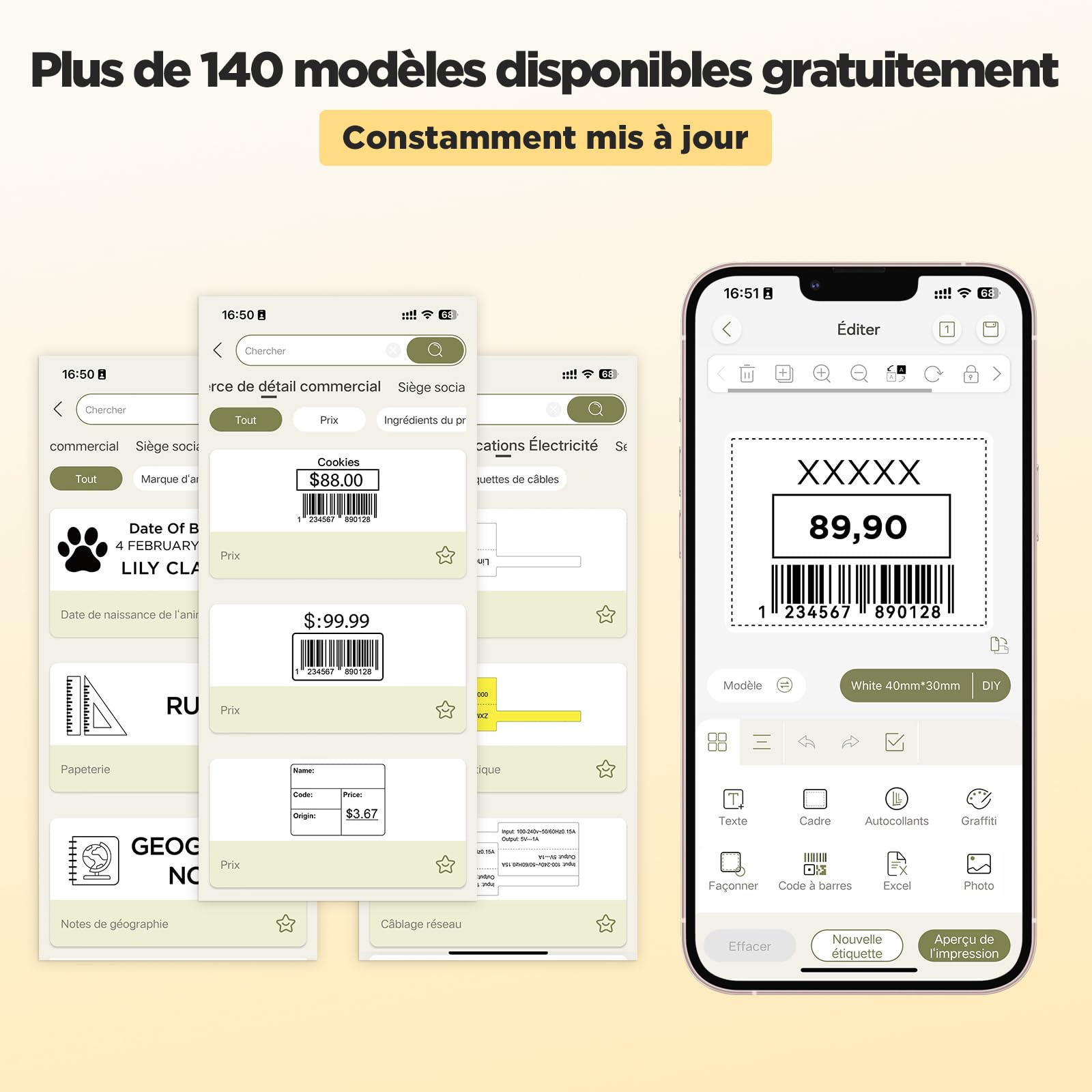 SUPVAN T50M Pro Étiqueteuse Bluetooth avec Ruban, Étiquettes Larges et Étanches, App avec Plus de 30 Polices et 660+ Icônes, sans Encre, idéal pour la Maison, la Cuisine, l'École, Le Bureau, Noir