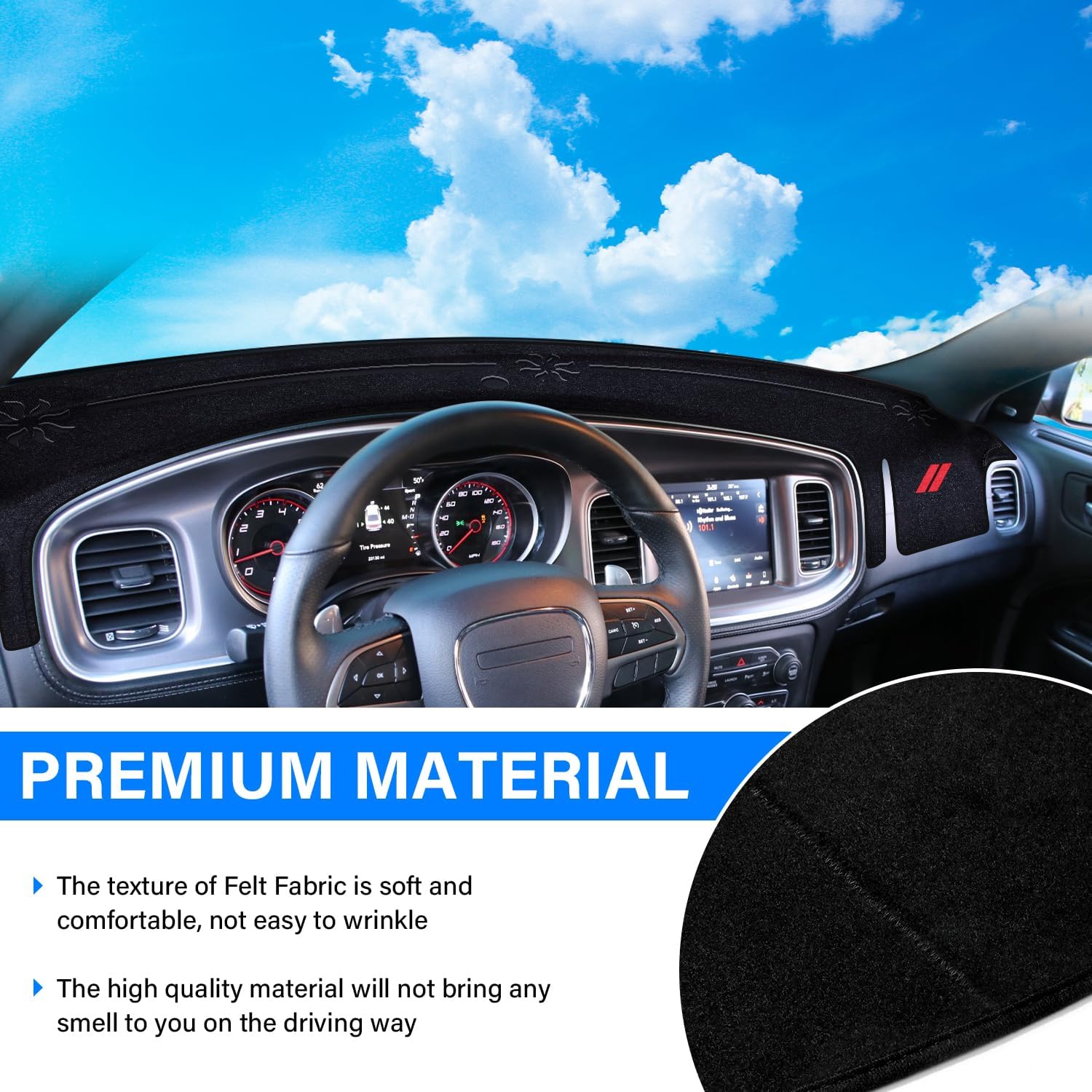 Dash Cover for Dodge Charger Accessories 2011-2022 2023 Dashboard Cover Mat Sunshade No Glare UV Rays Protector Nonslip Interior Pad (Black)