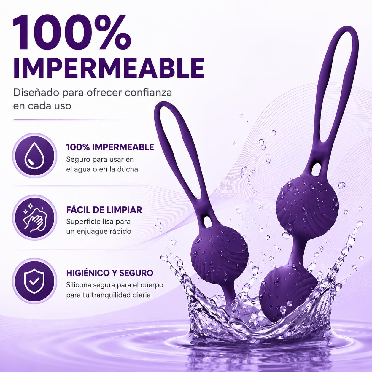 Bolas Chinas - Pesas para Ejercicios Kegel - Control de la Vejiga y Ejercicios del Suelo Pélvico Silicio de próxima generación -Silicona (Morado) (Morado)