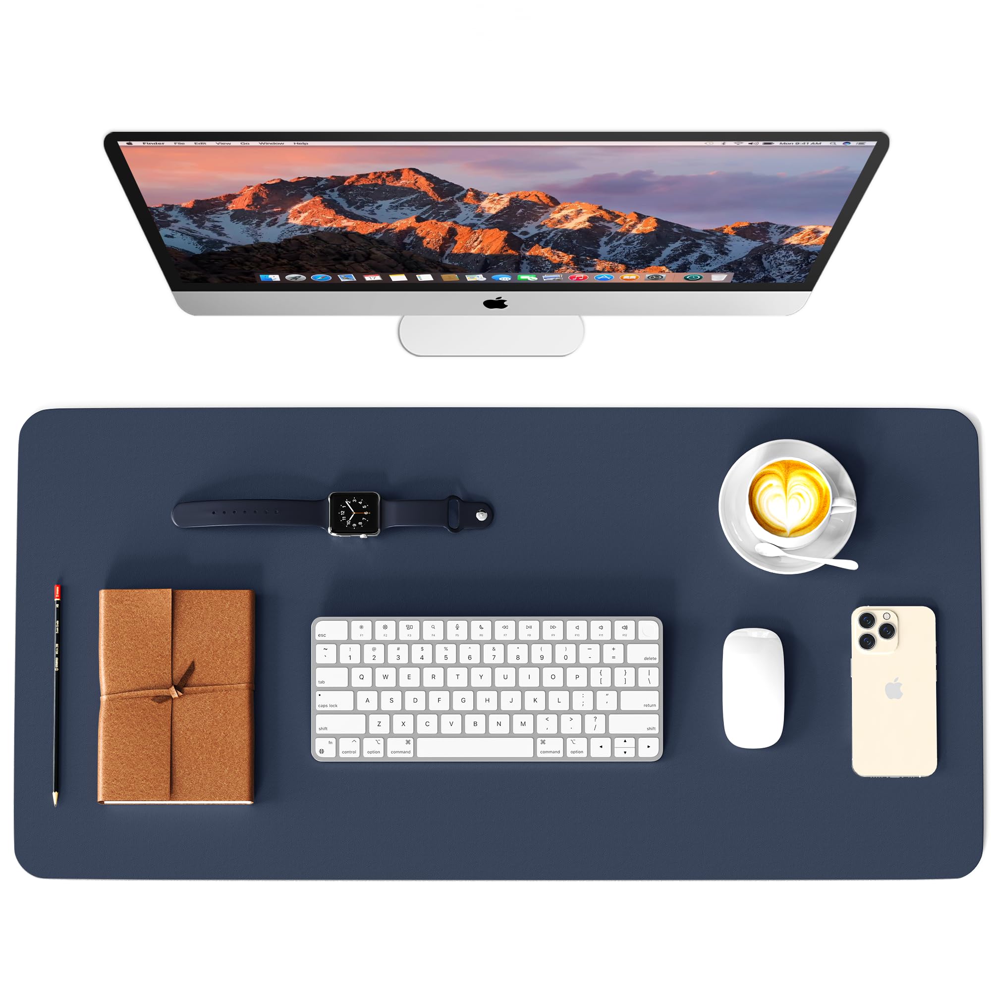 WAYBER Leather Desk Pad Protector, Waterproof Mouse Pad, PU Desk Mat, Office Desk Cover, Desk Writing Mat for Office/Home/Work/Cubicle (Blue/Yellow)