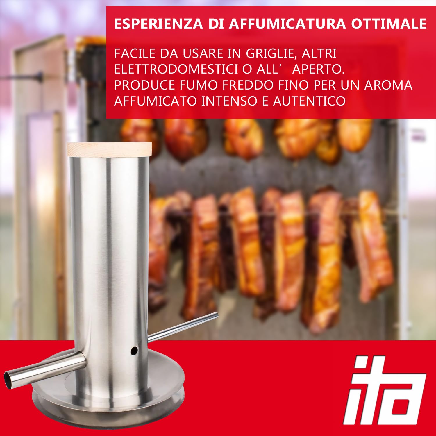 ITA Generatore di Fumo Freddo in Acciaio Inox - Affumicatore per Stufe a Legna e Smoker - Generatore di Fumo per Affumicatura Fredda di Pesce, Carne, Formaggio