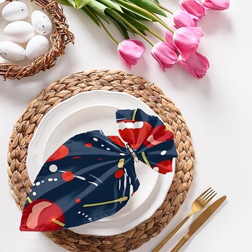 Cloth Napkins Set of 6 Red Cherry 20x20 Inch Cloth Napkins Fruits Polka Dot Washable Reusable Kitchen Dinner Napkins Table Decor for Wedding,