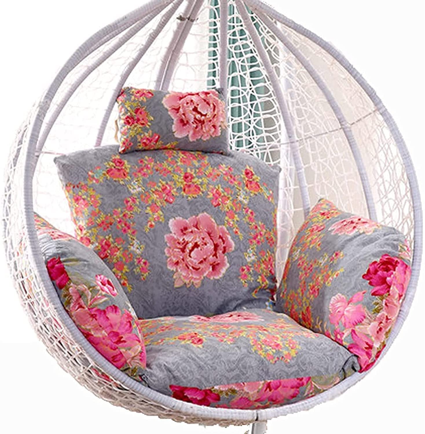 Outdoor Hanging Lounge Chair Cushion with Fixed Strap and Pillow Gray Large Size Rattan Chair Mat Garden Egg Chair Swing Seat Cushions