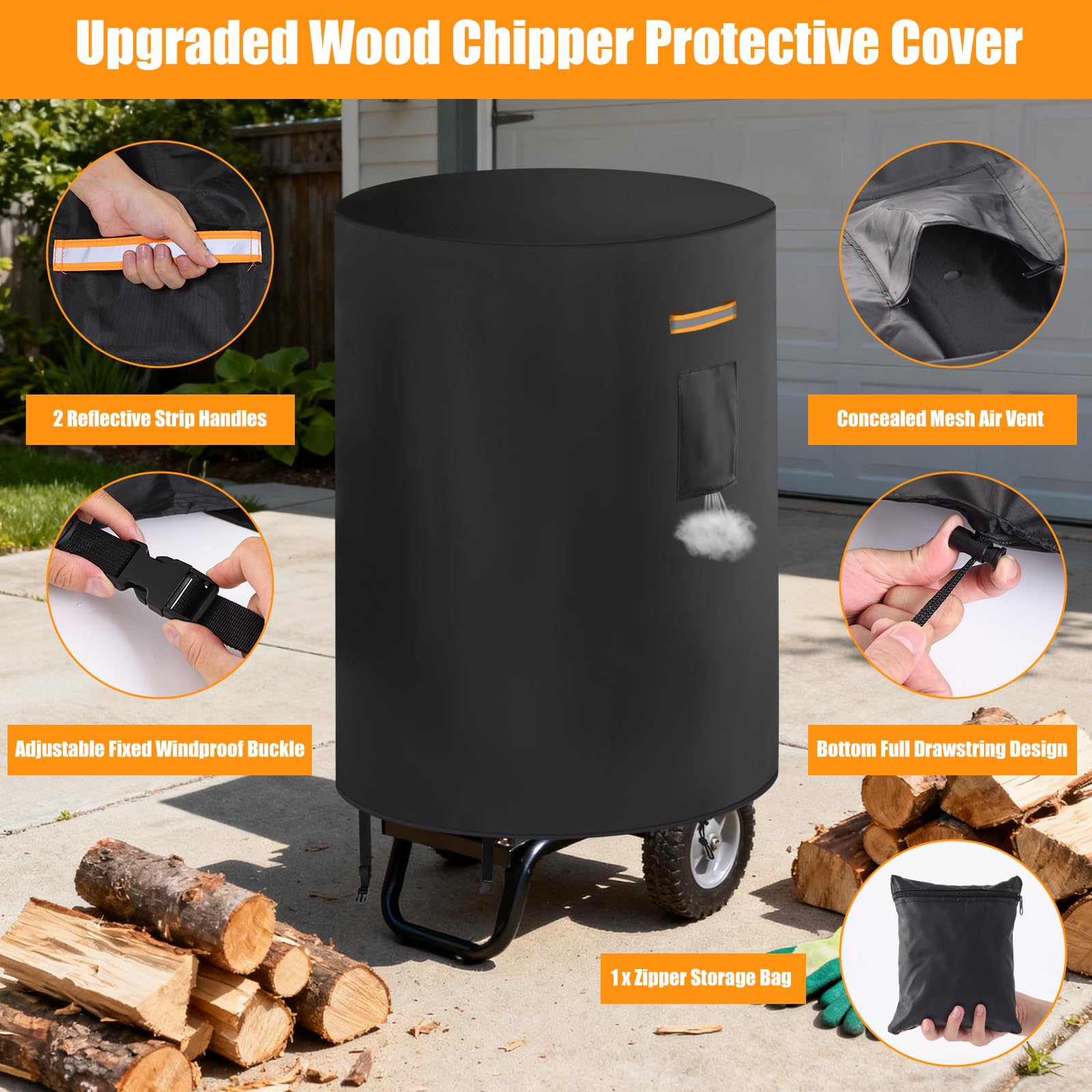 Holzhacker Shredder Housse de protection Oxford 420D haute performance pour broyeur de bois, imperméable, anti-poussière pour broyeur de feuilles électrique, accessoire pour broyeur électrique
