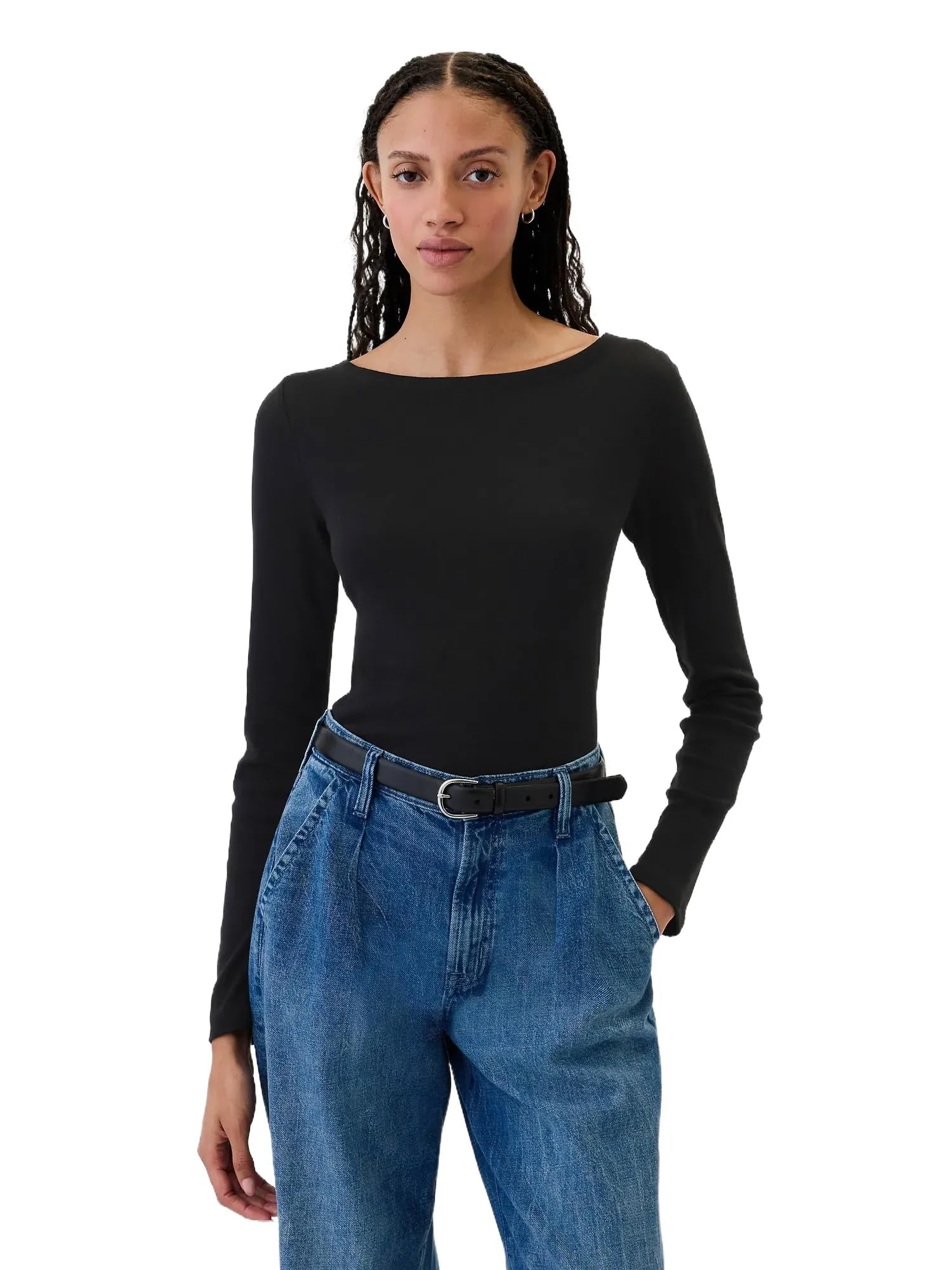 Gap Womens Long Sleeve Favorite Boatneck, True Black1, S
