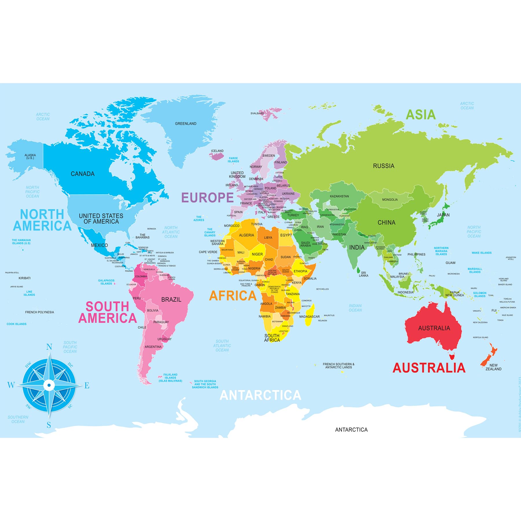 Ashley Productions Placemat Studio Smart Poly World Map Learning Placemat, 13" x 19", Single Sided, Pack of 10