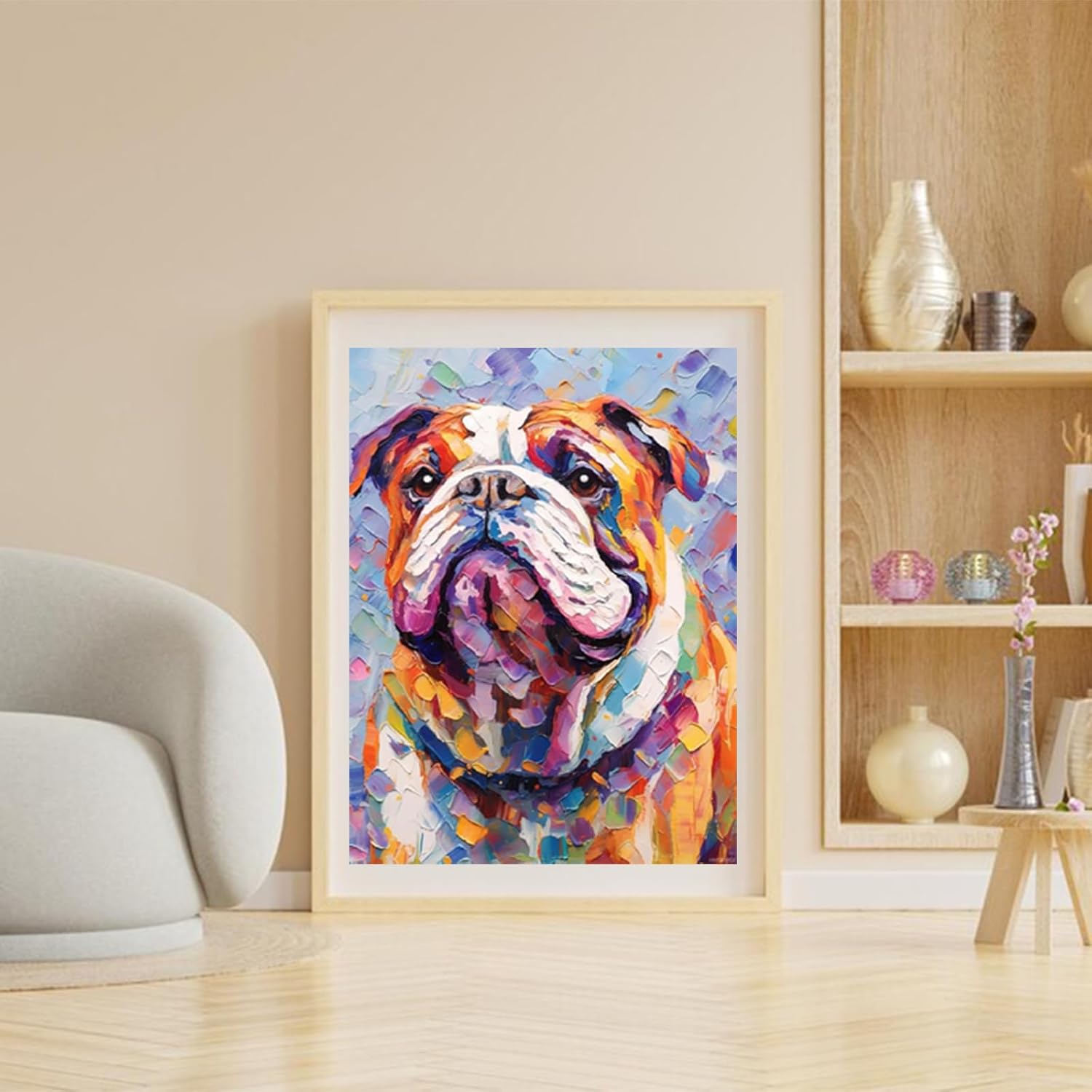HMDIIMGE Diamond Art Painting Kits for Adults Colorful English Bulldog 5D Diamond Art Easy for Beginner Round Full Drill Cross Stitch Mosaic Gems Craft for Hobby and Home Decor 30x40cm