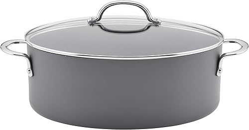 Rachael Ray 80090 Olla ovalada profesional anodizada antiadherente para pasta, 8 cuartos de galón, color gris