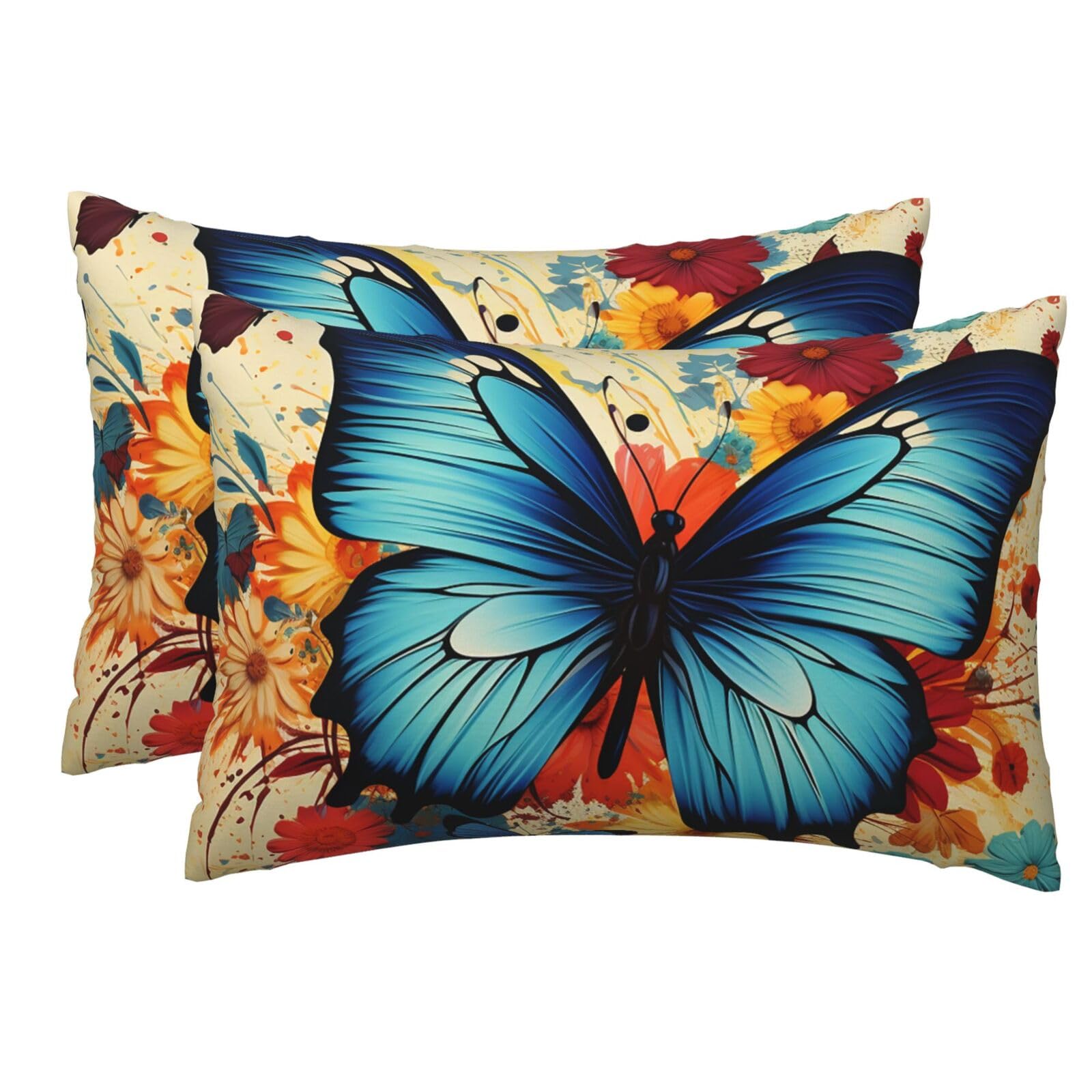 2 Pack Pillow Cases with Hidden Zipper, Soft Breathable Pillow Covers for Hair and Skin, Butterfly Pillowcases 12"x18" Bed Pillow Protectors Cover for Sleeping Gifts
