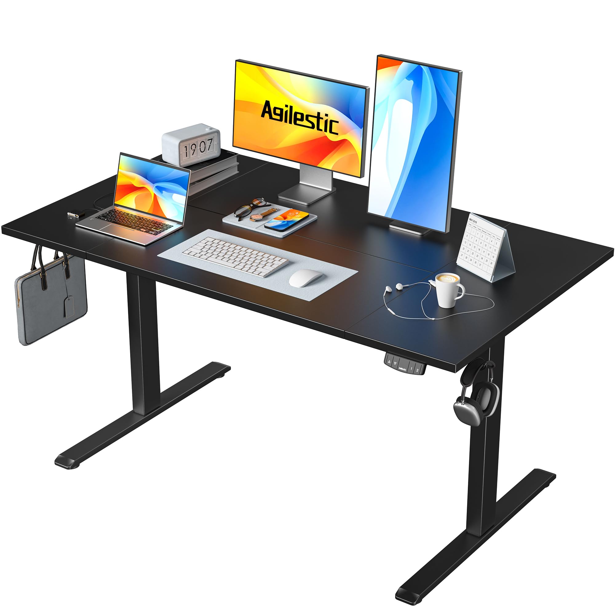 Agilestic Height-Adjustable Electric Desk, 140x80 cm Sit-Stand Office Desk, Computer Desk with Memory Function, Standing Desk, Gaming Desk, Black