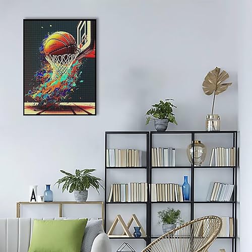 Miniatura 5 de Treff Kits de pintura de diamantes, pintura de arte de baloncesto, kits de pintura artística de diamantes para adultos, taladro cuadrado completo,