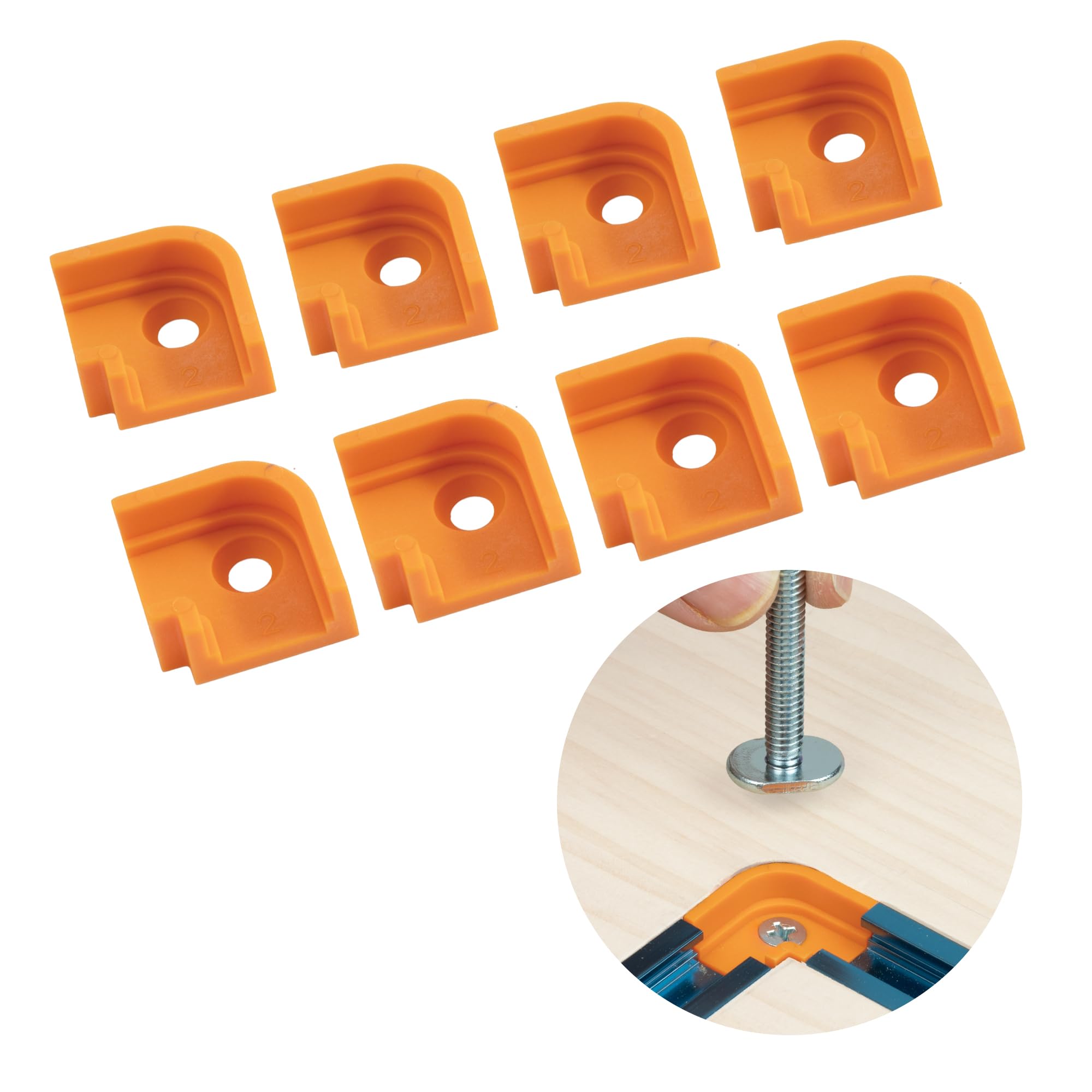 POWERTEC T-Track 90° Corner Connectors, Drop-in Fittings for 3/4" × 3/8" Grooves, Compatible with 1/4" &amp; 5/16" T-Bolts, Modular T-Track System for Jigs, Router Tables, and More, 8PK (72353)