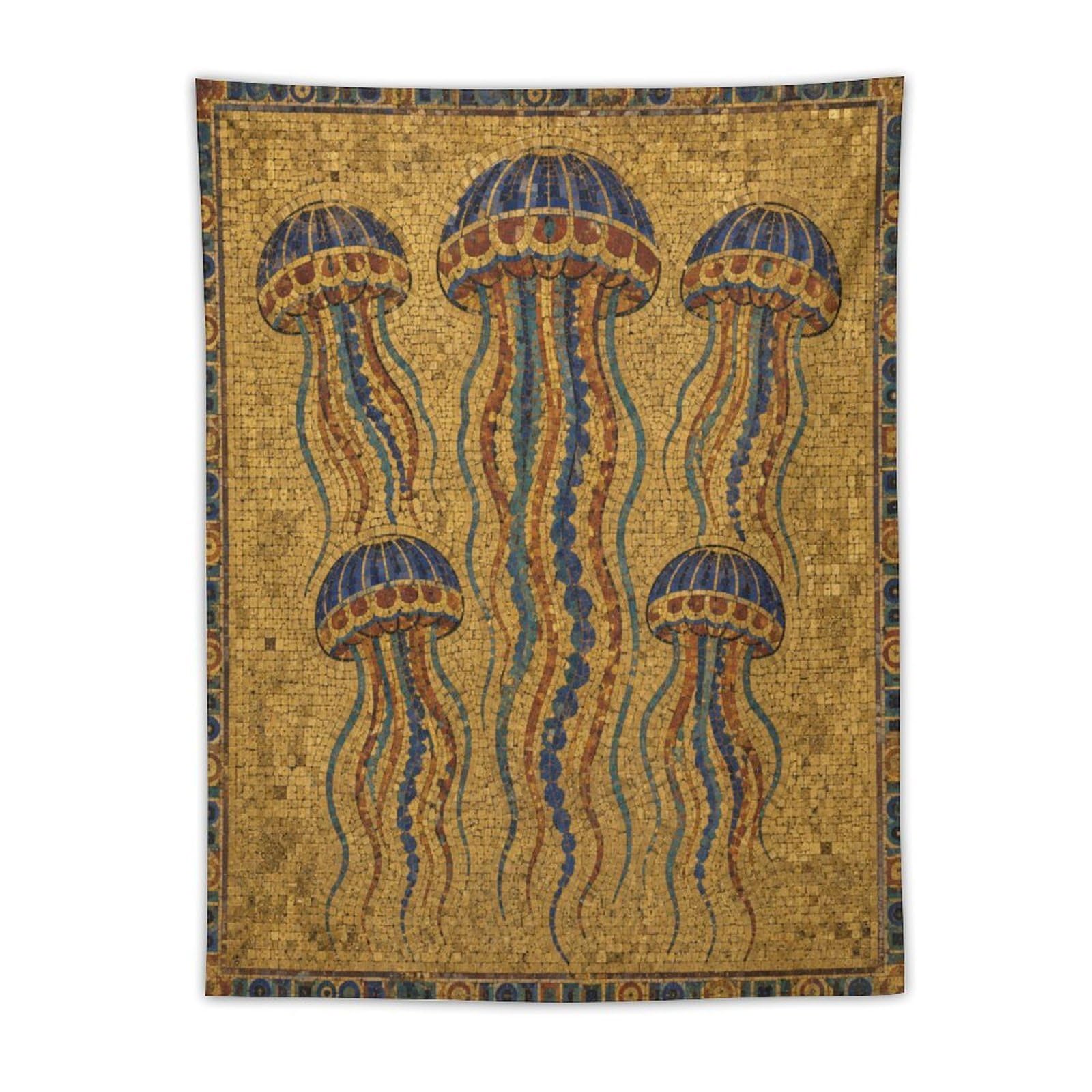 W7C8U2X3 Jellyfish Tile Pattern Wall Tapestry, Mosaic Style, Bedroom