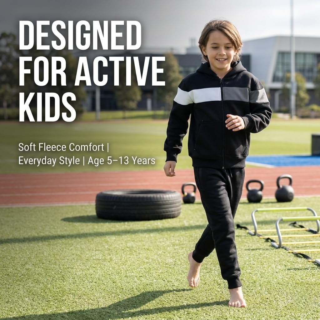 A2Z 4 Kids Girls Boys Unisex Tracksuit Designer's Contrast Panelled Fleece - T.SPlain 106 Black 13