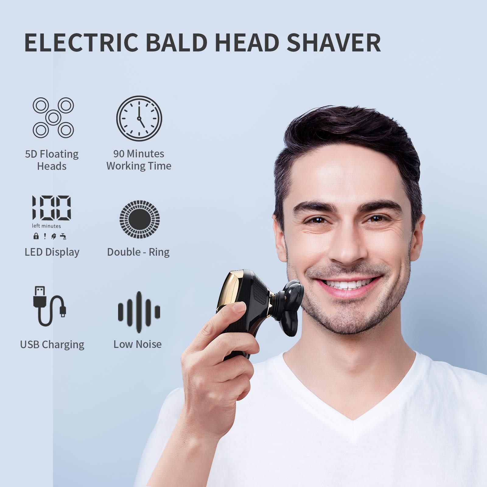 Juego de afeitadora eléctrica 4 en 1, afeitadora calva, húmeda y seca, inalámbrica, con recortadora de nariz y oídos, limpieza facial, recargable, IPX6 impermeable 3