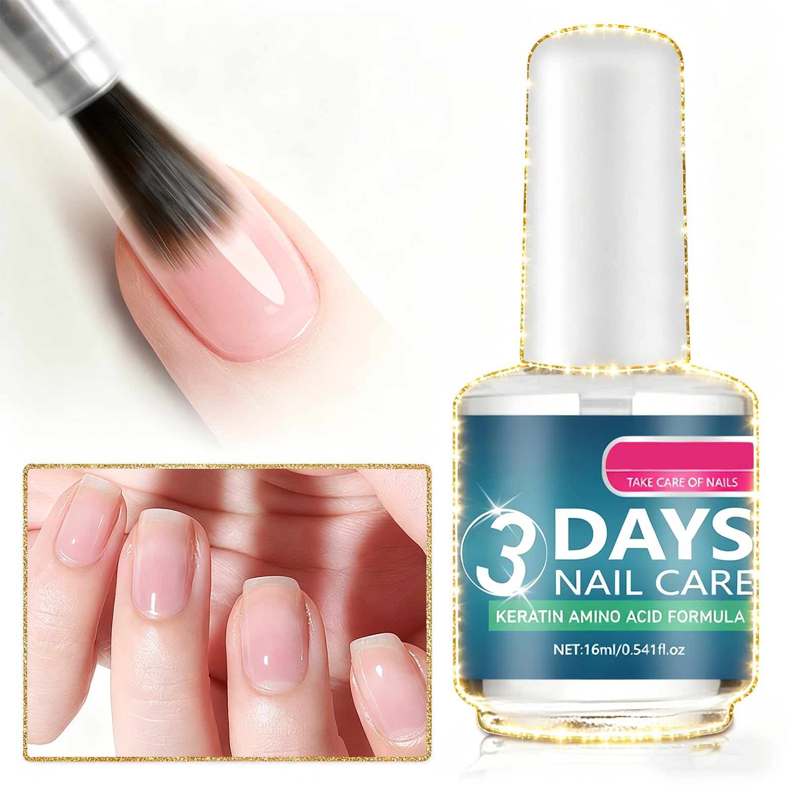 Cura delle unghie in 3 giorni, siero fortificante alla cheratina e agli aminoacidi per unghie fragili e danneggiate, siero di crescita da 16 ml e smalto trasparente per una manicure forte e morbida (2