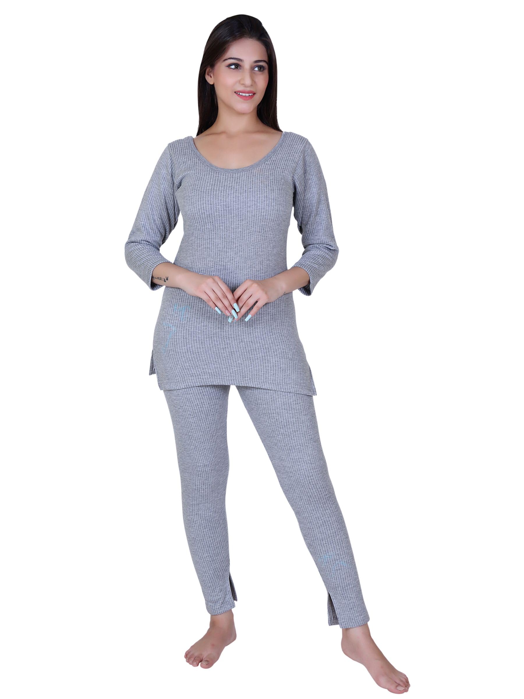 Womens Thermal Body Warmer Full Sleeve Top & Bottom Set for Women | Ultra Soft Winter Inner Wear (Pack of 1) (Light Grey, 90/M)-image-36