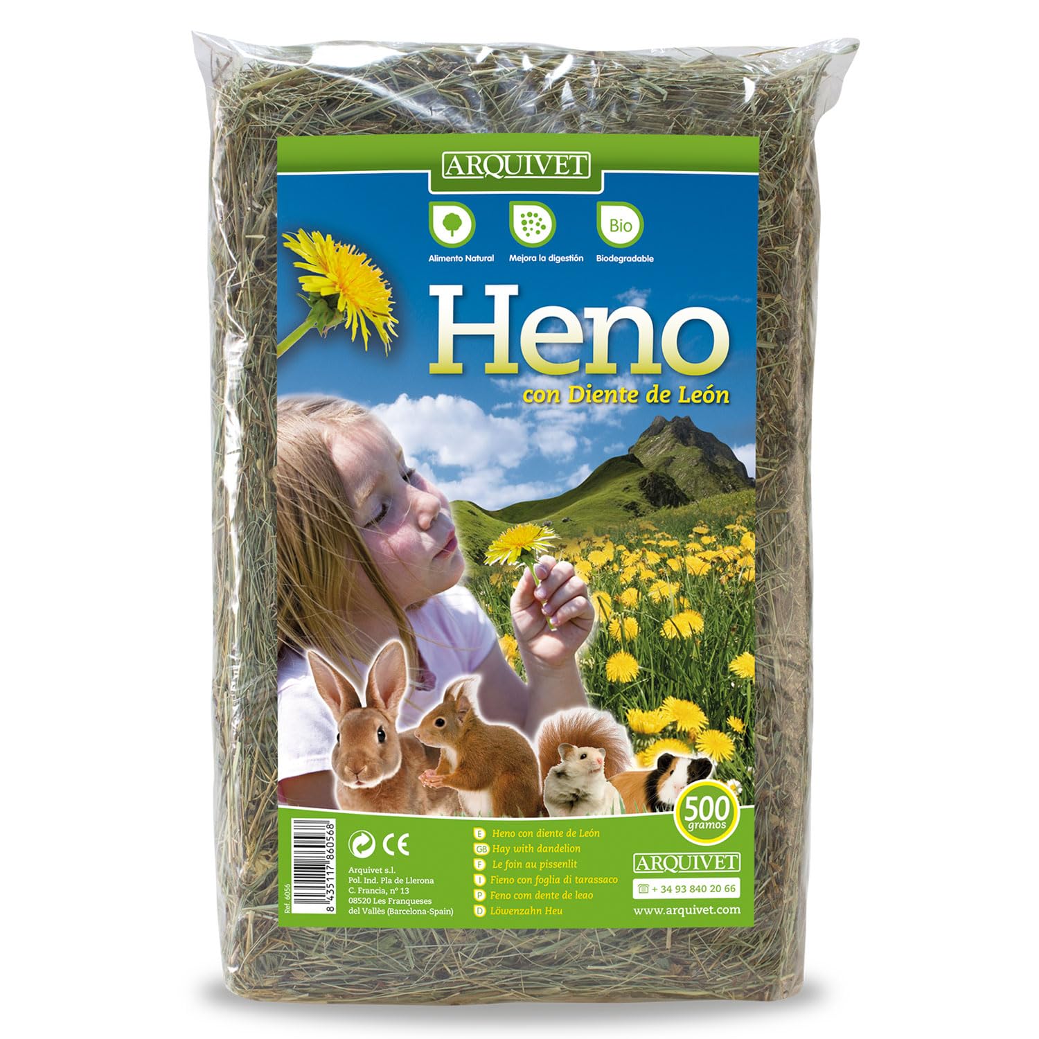 Arquivet Heno con Diente de león para roedores y pequeños mamiferos -, 500 g (Paquete de 1)