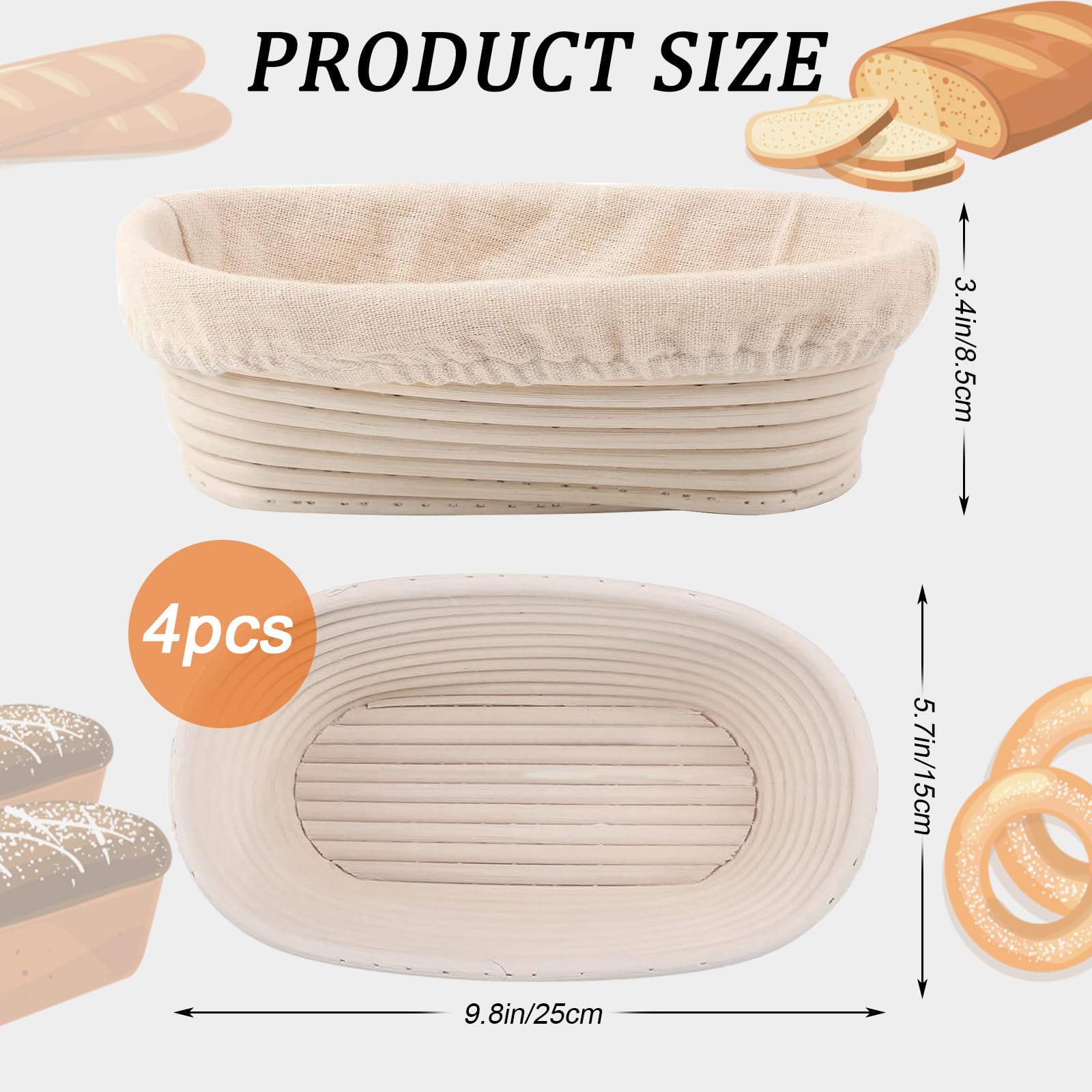 Nalcant 10 Inch Oval Banneton Bread Proofing Baskets - Set Of 3 Rattan Sourdough Proofing Bowls | Sourdough Baking Supplies Kit With Liner Cloths