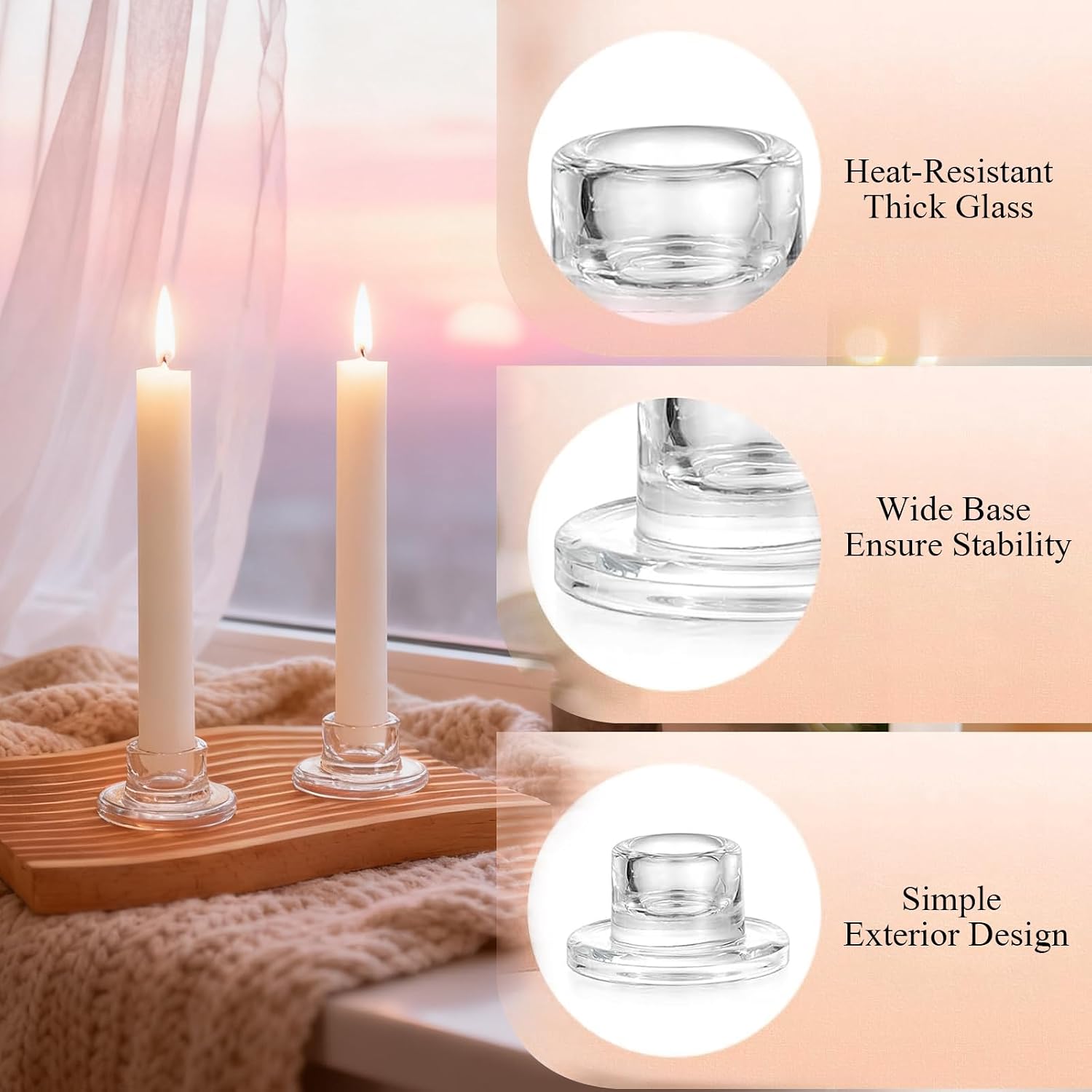 Condition photo showing New/Like New for 24 pcs glass taper candle holders clear small candlestick holder bulk short glass candle sticks set for wedding christmas party dining table centerpiece decor