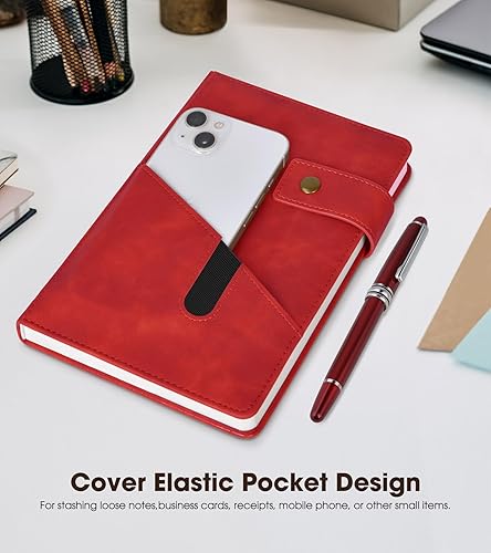 Miniatura 4 de Cuaderno de cuero rayado A5 rojo, juego de diario personalizado de tapa dura con bolígrafo y caja de regalo, 100 páginas de papel de rayas gruesas