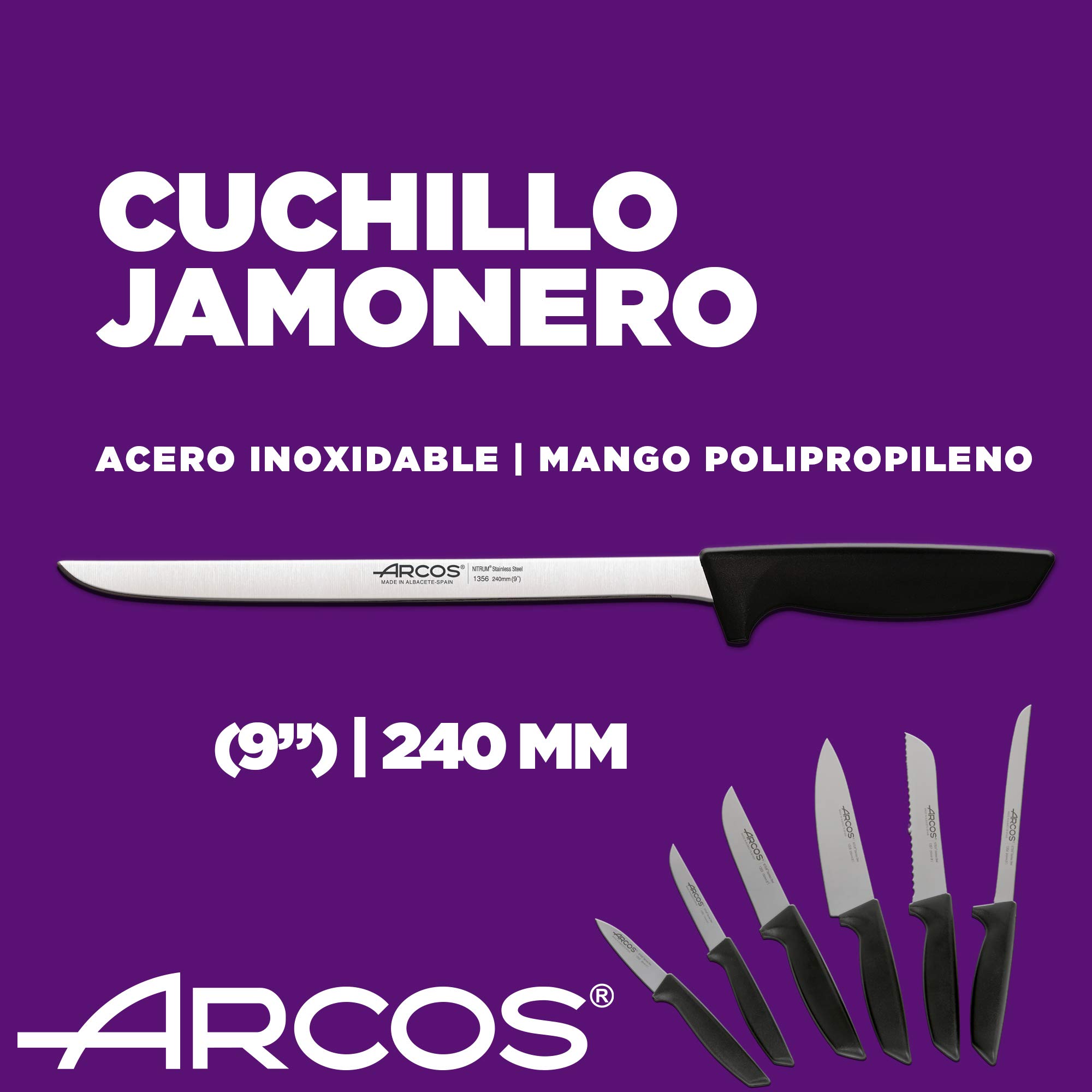 Arcos Jeu de couteaux de cuisine professionnels | Couteaux de cuisine professionnels | 6 pièces | Couteaux en acier inoxydable Poignée noire | Ustensiles de cuisine série Nice | Passe lave-vaisselle