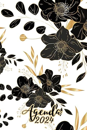 Agenda 2024 Journalier: Planificateur professionnel de 365 Jours | 1 Page par Jour avec Heure, de Janvier à Décembre | Format A5 - Fleurs.