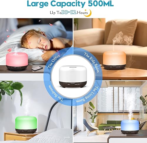Miniatura 9 de YIKUBEE Difusor, difusor de aceite esencial de 16.9 fl oz, difusor de aceite con control remoto, humidificador de aromaterapia, difusores para el