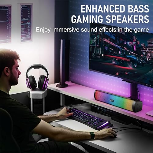Miniatura 6 de OOYY Barra de sonido portátil todo en uno con luces LED dinámicas, altavoz Bluetooth inmersivo para TV, música y juegos en casa