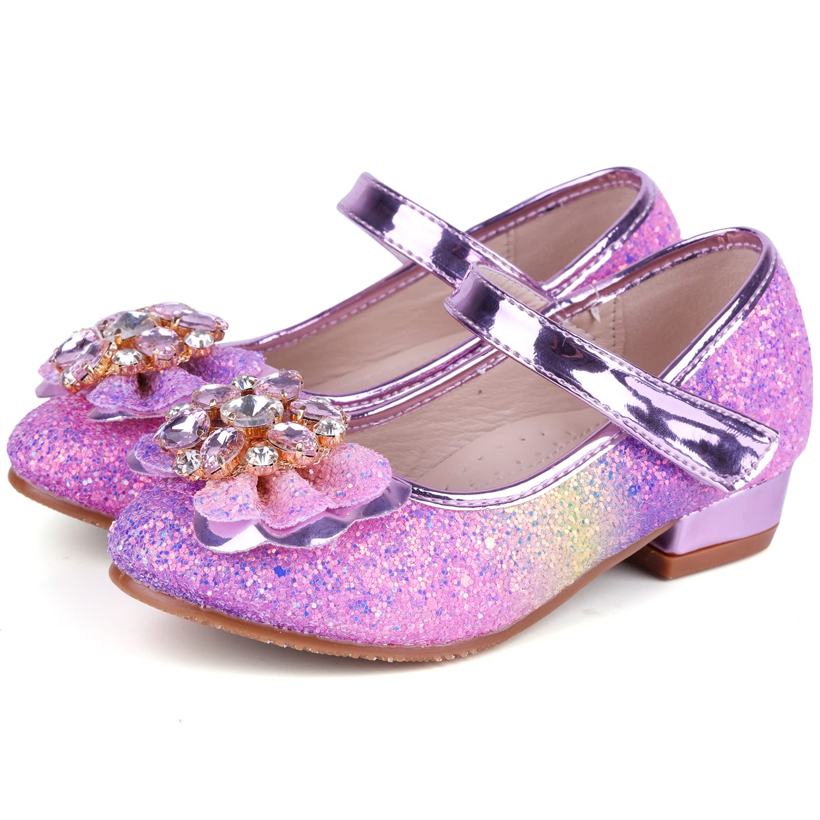 Girls Princess Shoes Sequins Sweet Bows High Heels Wedding Party Dress Shoes Dance Bright Diamond Cosplay Christmas Festival Shoes Pink Blue Purple Gold Silver — view 5