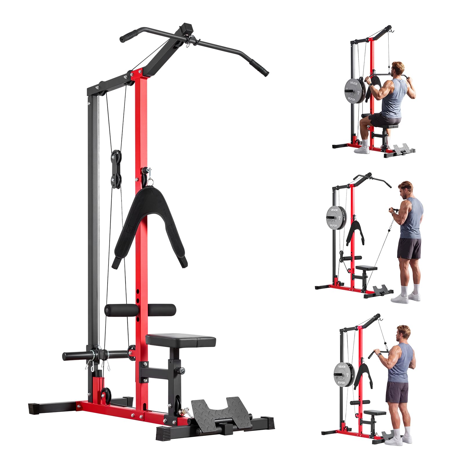 VEVOR Machine à tirer vers le bas, machine à câbles 3 en 1, machine à câble, salle de sport à domicile avec siège réglable à 3 niveaux, rouleau en mousse réglable à 4 niveaux, charge de 400/226,8 kg