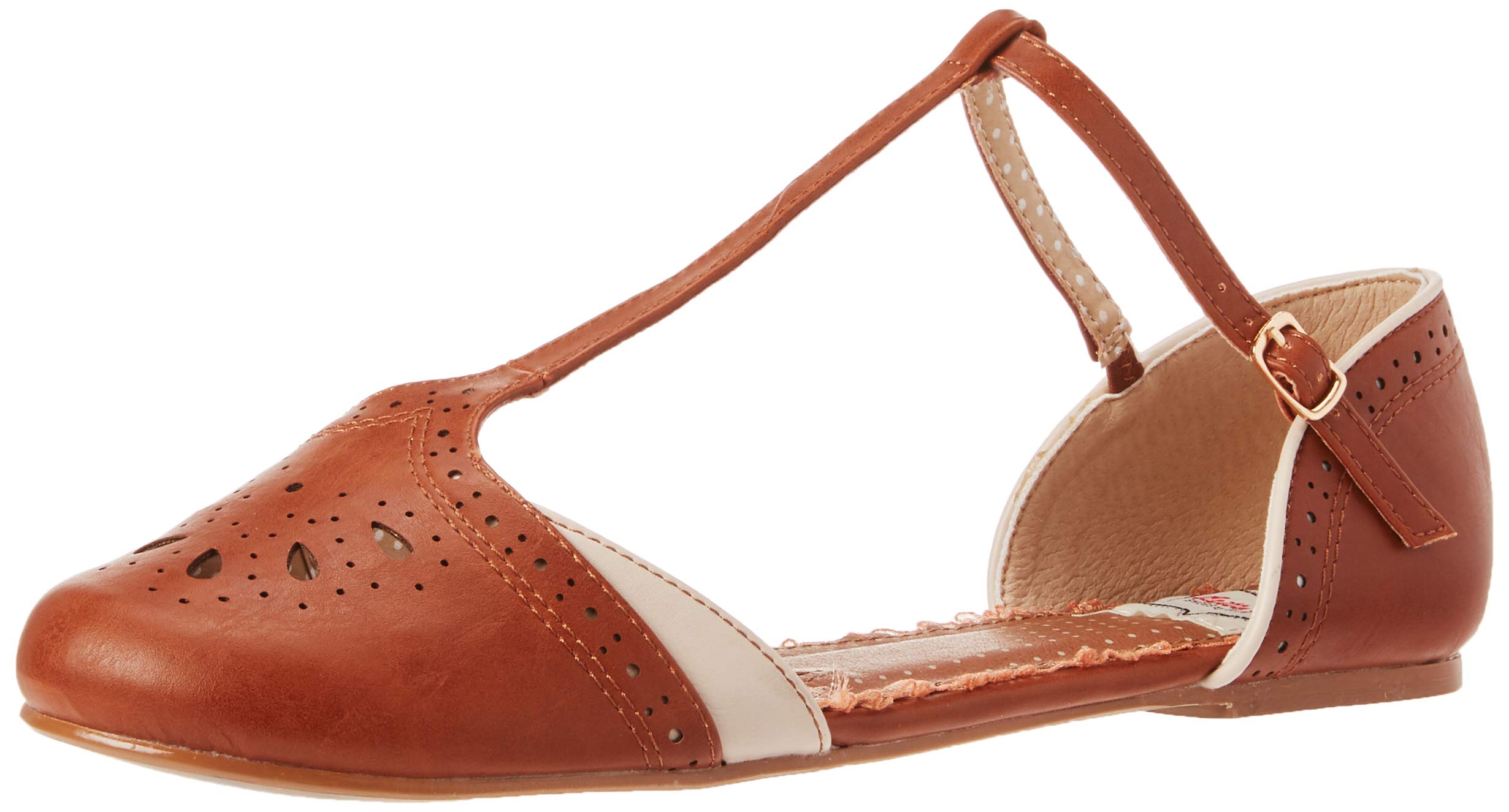 Bettie Page Women's Pinup, Retro, Vintage Mary Jane Flat, Brown, 9