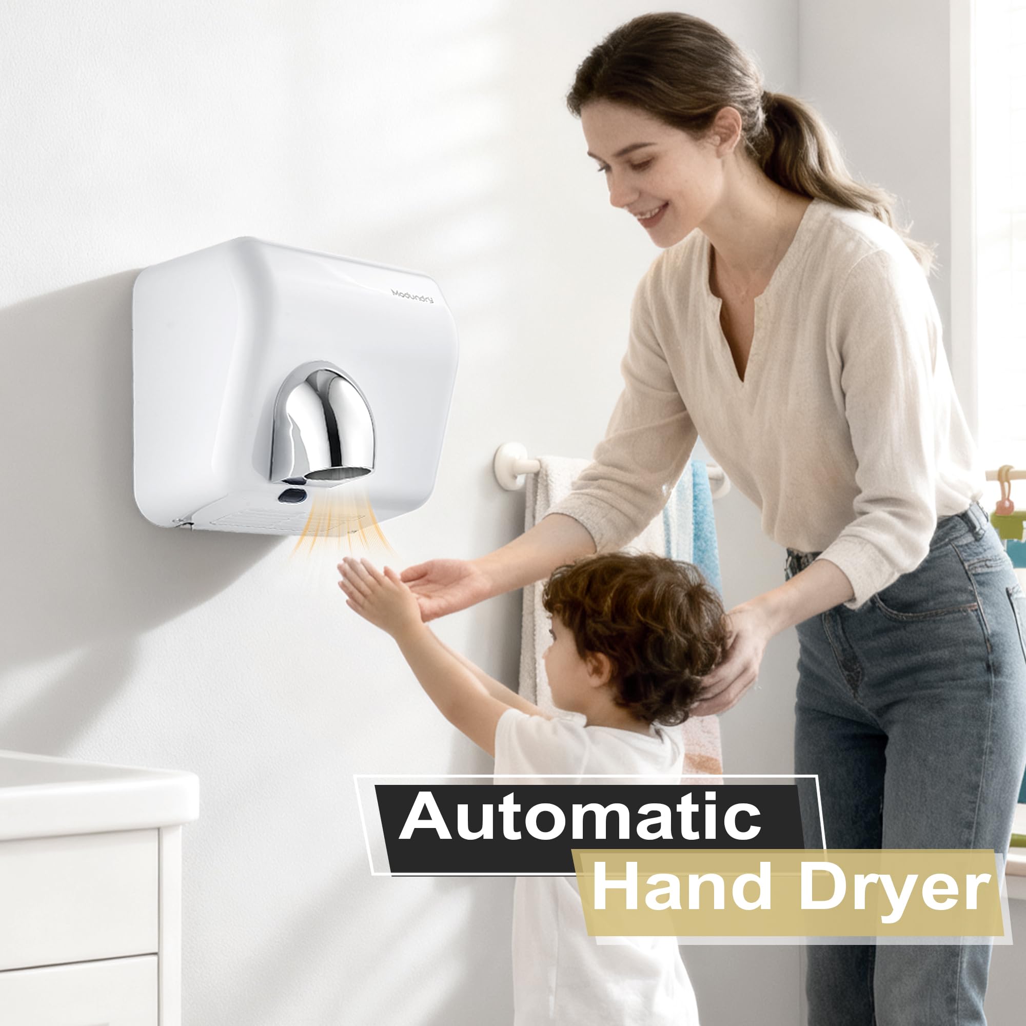 Secamanos Electrico 5-7 Segundos para Secar, Secador de Manos Automático para Baño, Comercial y Hogar, 2300W Blanco