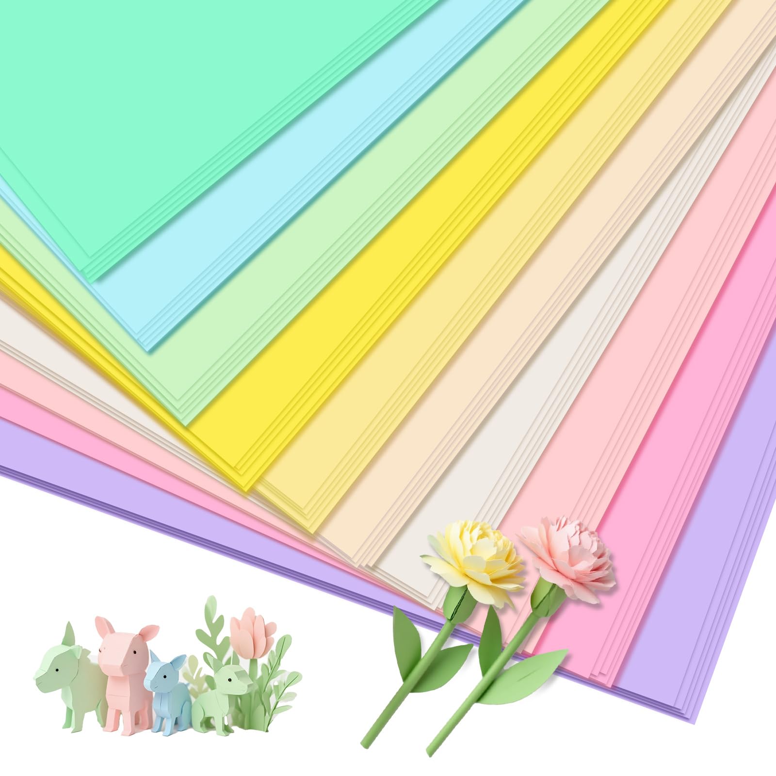 Feuille A4 Couleur - 50 Feuilles Papier Cartonné Pastel, 10 Couleurs Douces, pour La Maison, L'école et Les Projets de Bricolage