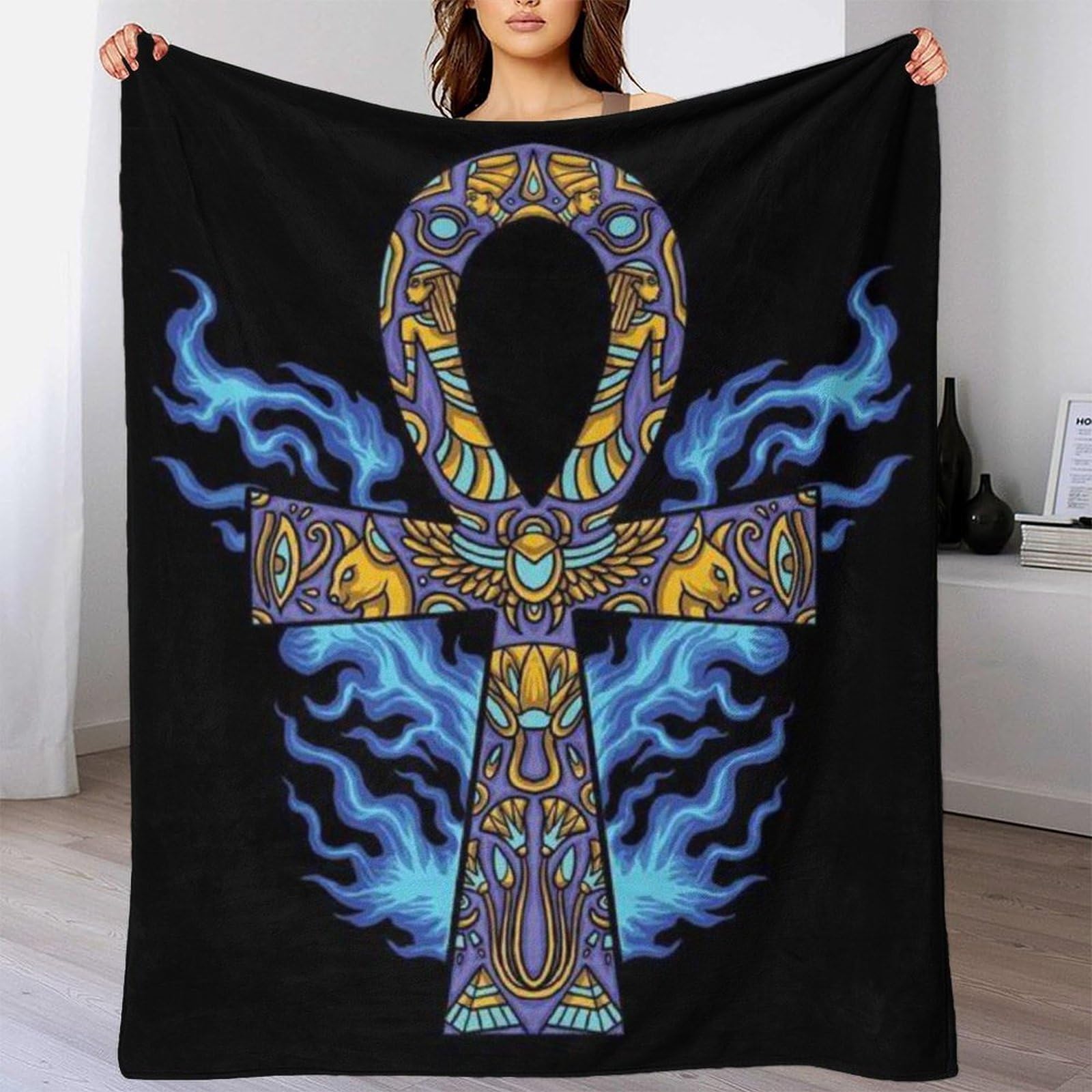 Przytulny koc – 150 x 200 cm (150 x 200 cm), koc polarowy 3D, miękki, ciepły koc wełniany, narzuta na kanapę, koc Key of Life na sofę, koc dzienny, koc do mieszkania