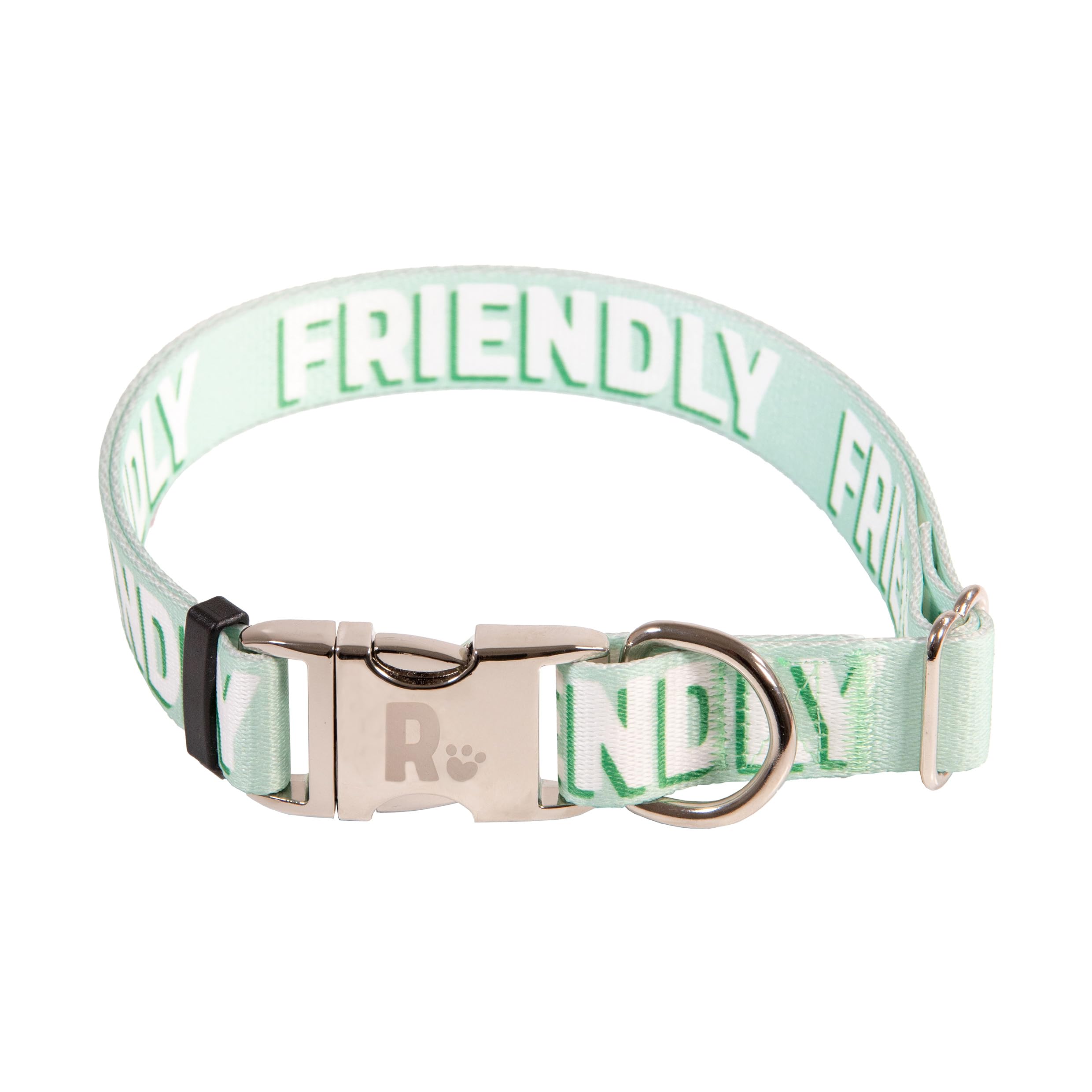 Rosewood "Friendly" Alert Dog Collar – Adjustable Pet Collar for Small, Medium, Large Dogs – Awareness Warning Collar with Metal Hardware – Green, 18-28"