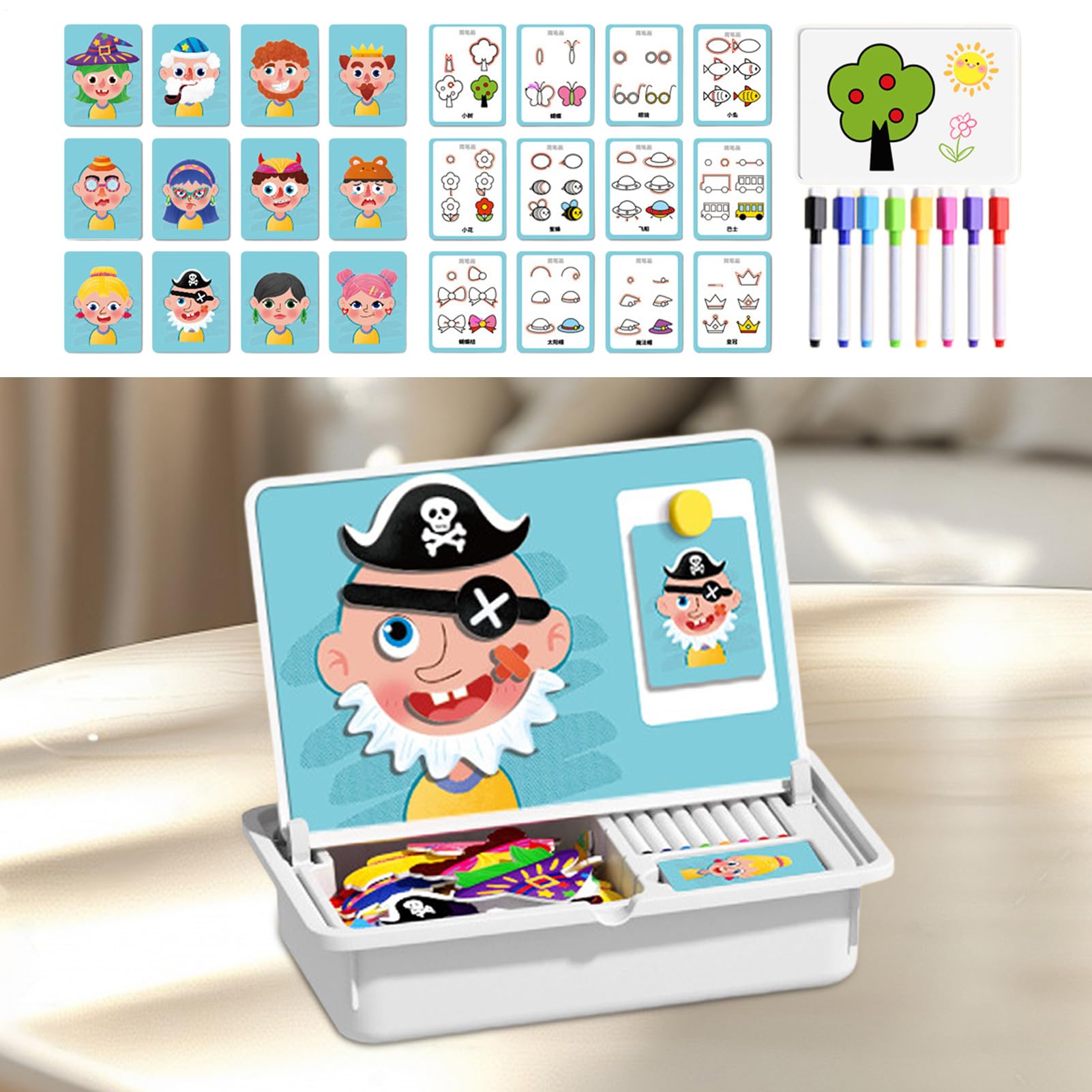 Magnetyczne puzzle przebieranki twarzy Edukacyjny STEM Motoryka Mała | Dwustronna przedszkolna tablica do rysowania i Sensoryczne dla Małych Dzieci Dom Szkoła