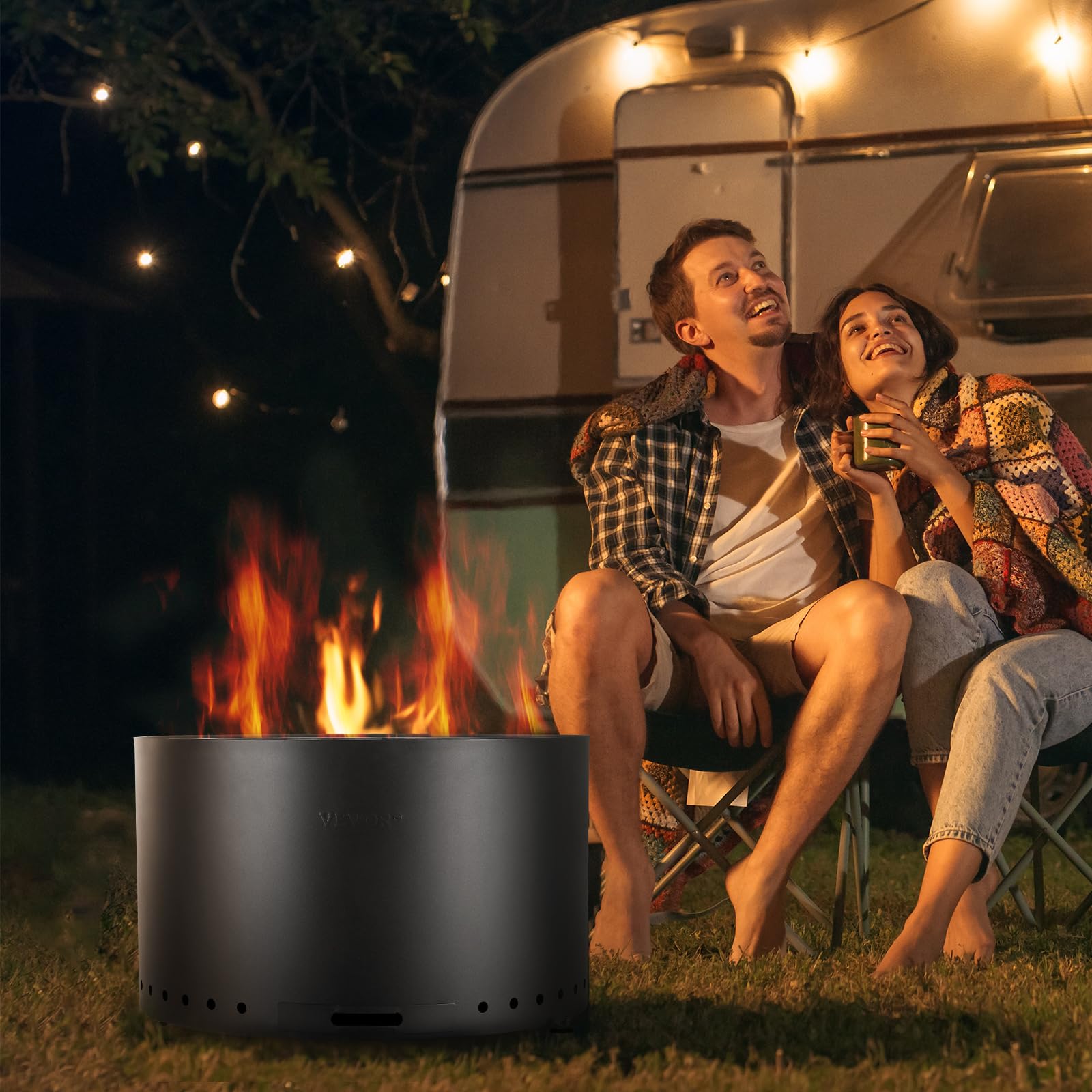 VEVOR Brasero de Leña sin Humo 710 x 450 mm Brasero con Bandeja de Ceniza Extraíble Brasero Portátil para Interiores y Exteriores de Acero Inoxidable SUS430, para Acampar en el Patio al Aire Libre