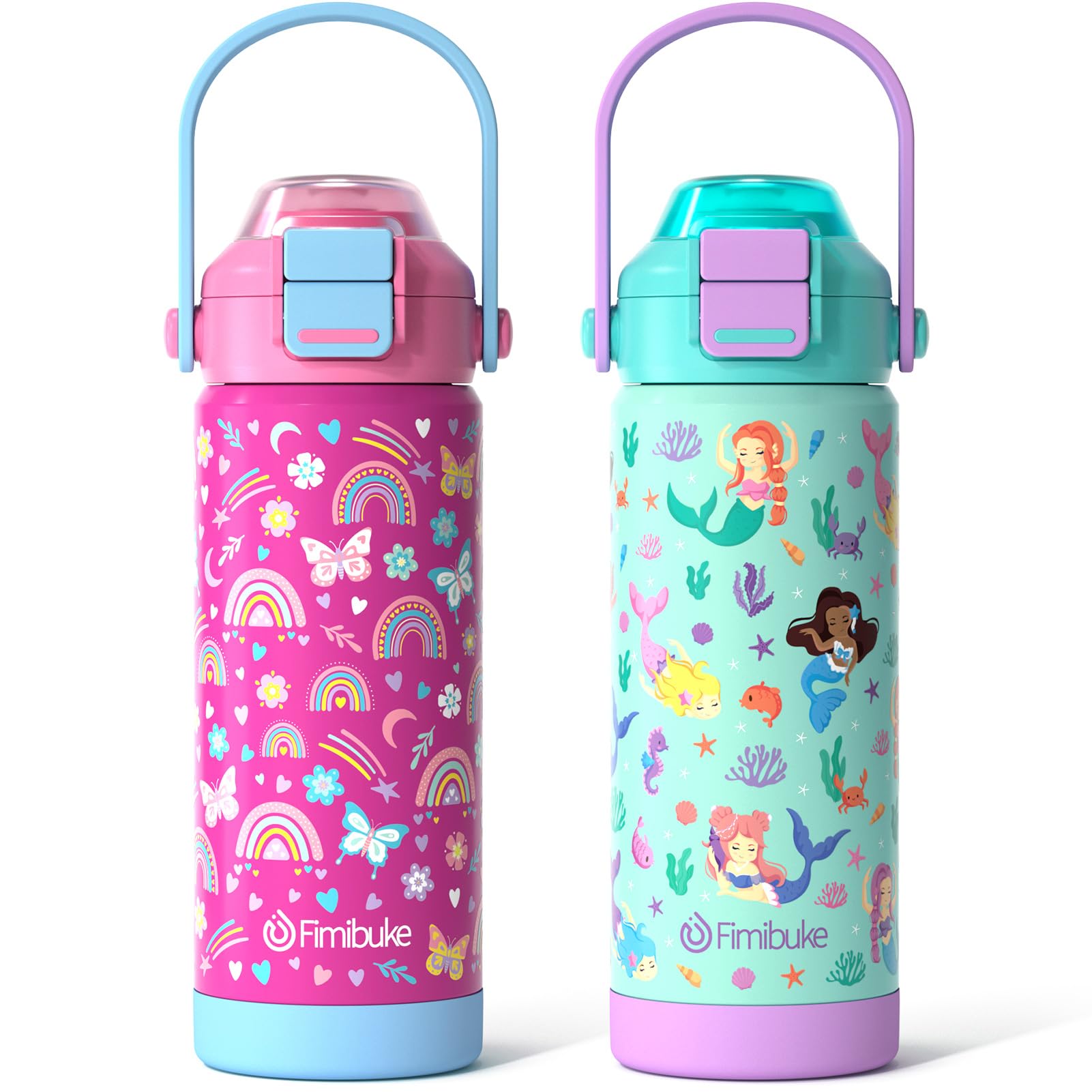 Kids Insulated Water Bottle with Pop-Open Straw Spout 2-in-1 Lid 18oz Leak Proof 18 8 Stainless Steel Vacuum