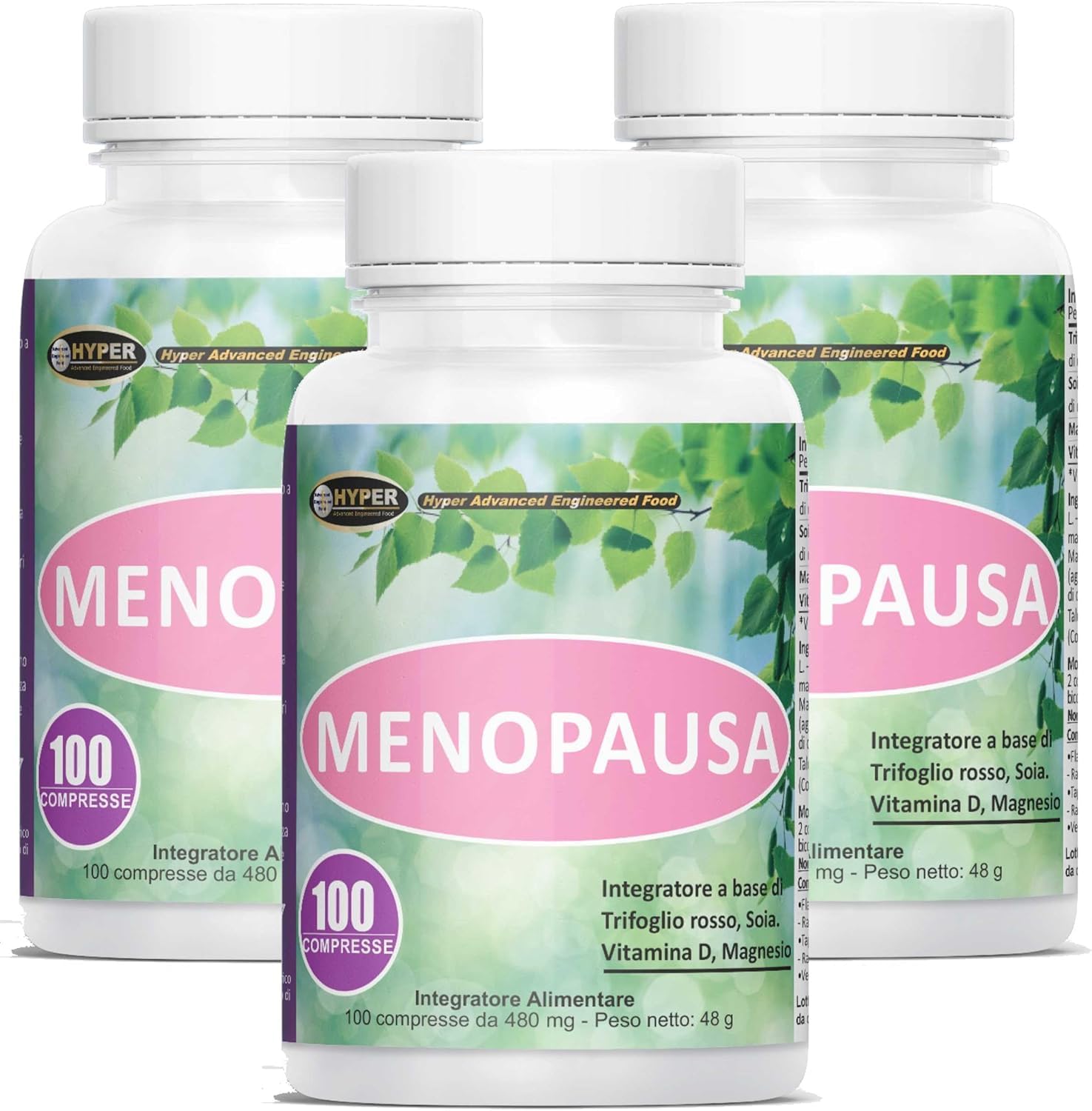 Hyper Integratore Menopausa 3x100 Compresse - Dona Equilibrio degli Estrogeni e Riduce i Sintomi come le Vampate, Sudorazione e Stanchezza - con Trifoglio Rosso, Isoflavoni, Magnesio e Vitamina D