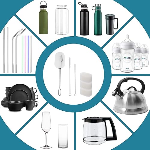 Miniatura 6 de Alink - Juego de 6 cepillos de esponja para botella con asa, sin arañazos, lavado para gases de vino/whisky, biberones de bebé, vasos con 3