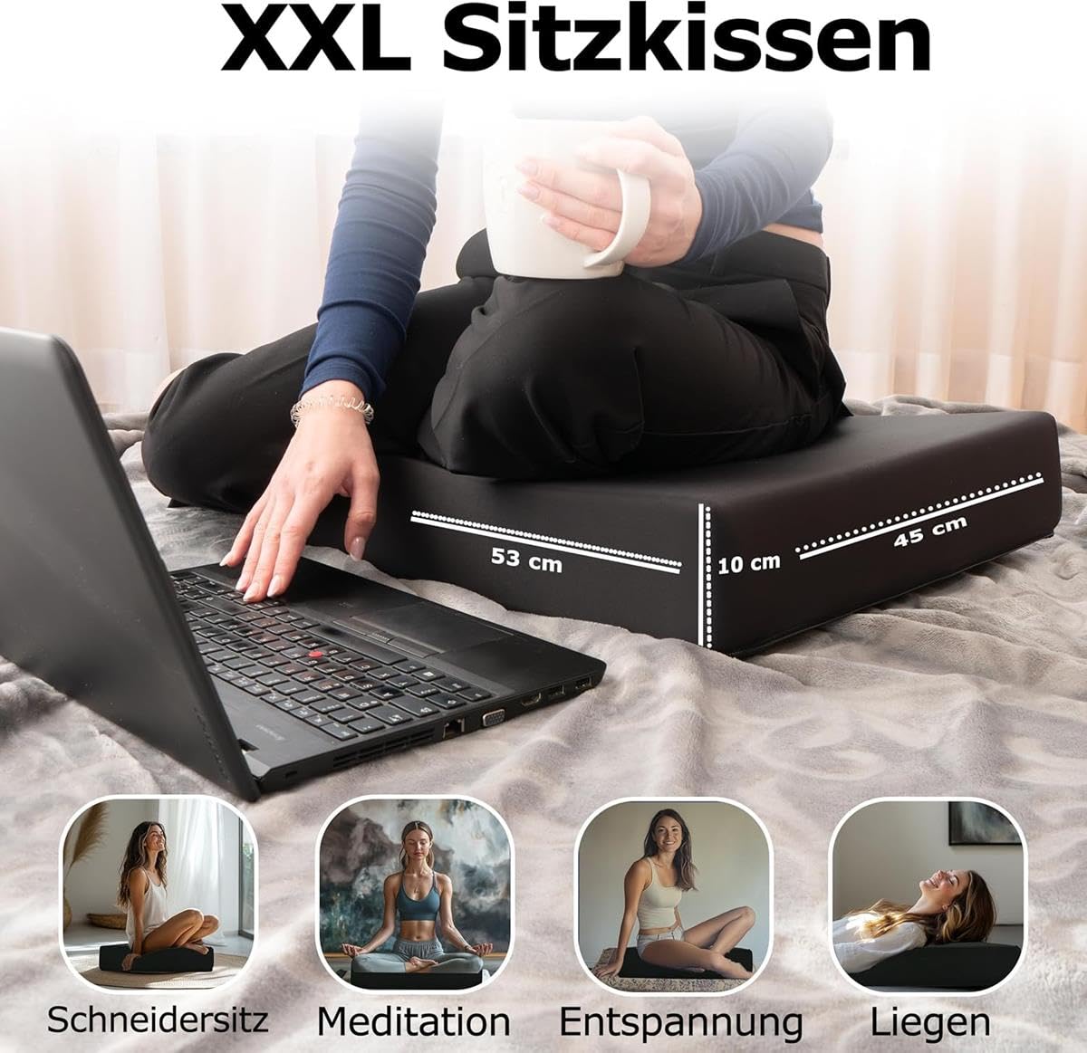 Orthopädisches Anti Dekubitus Gelschaum Sitzkissen 52x45x10 cm – Made in Germany | Ergonomisch & druckentlastend | RG85 (mittel)| Schwarzer Polyesterbezug, waschbar & rutschfest