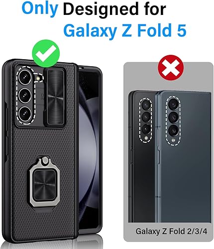 Miniatura 2 de Funda para Samsung Galaxy Z Fold 5 con soporte y protector de pantalla, cubierta de cámara deslizante y protección de bisagra, carcasa resistente de