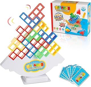 Bebester Tetris Tower Balance Stacking Blocks Game, Board Games Tetra Tower Balancing Stacking Toys for Kids & Adults Family Games, Parties, Travel (64Pcs)
