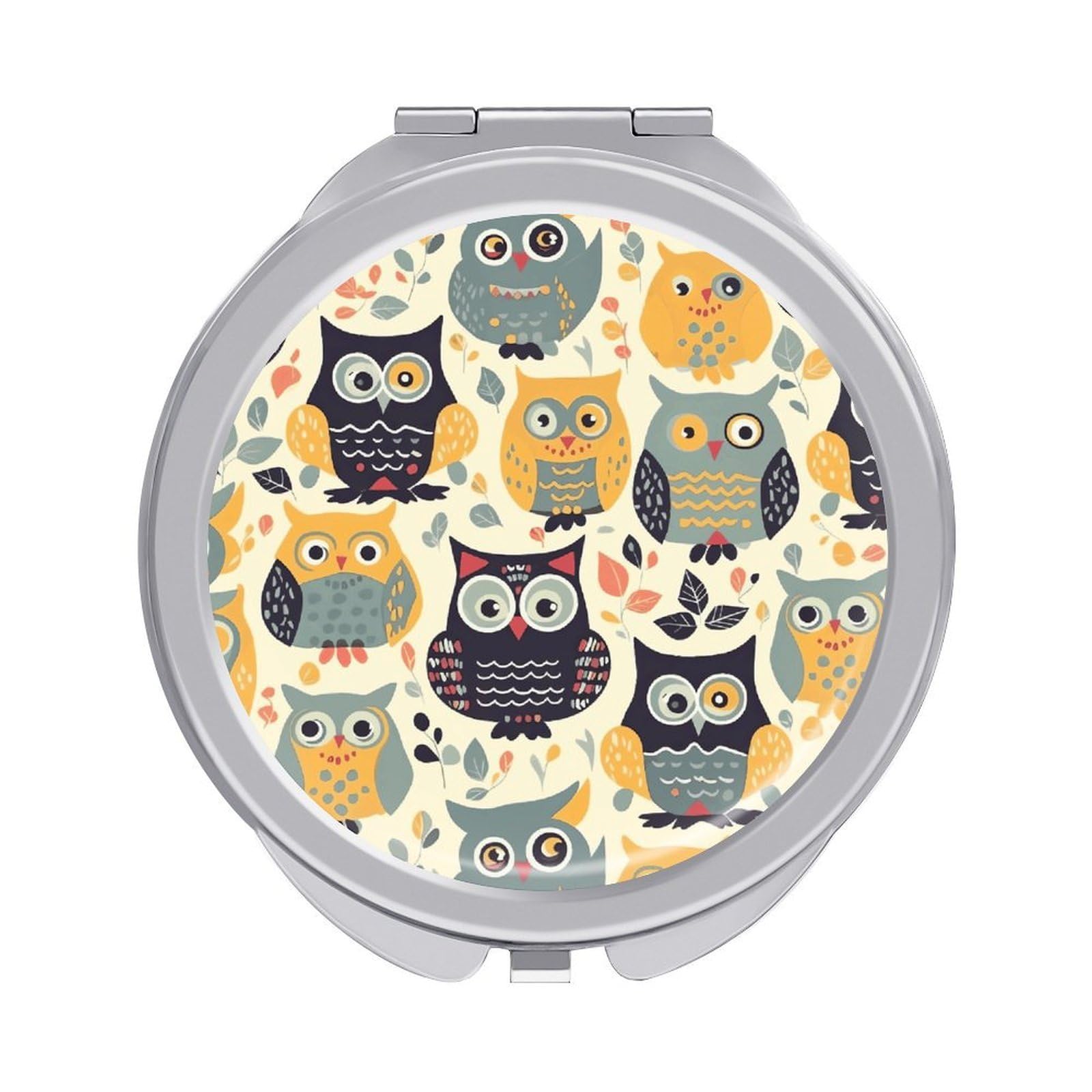 VstaDank Animal Cartoon Owls Cute Compact Mirror for Purses Round Fashion Travel Makeup Mirror 2X /1x Magnifying Double Sides Mini Mirrors Portable Pocket Mirrors for Handbag Purse Women Gift
