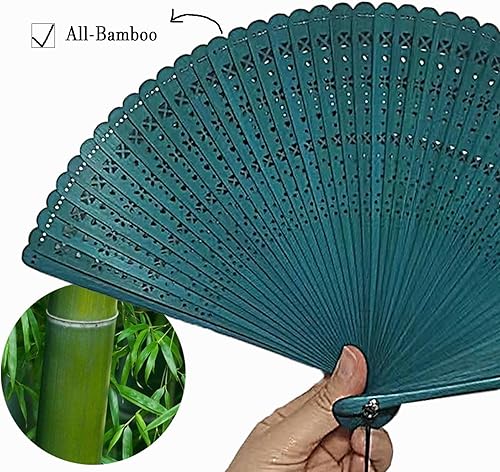 Miniatura 2 de Ventiladores de mano plegables, ventilador de mano de bambú tradicional chinojaponés, hecho a mano, con bolsa, regalo oriental para hombres y